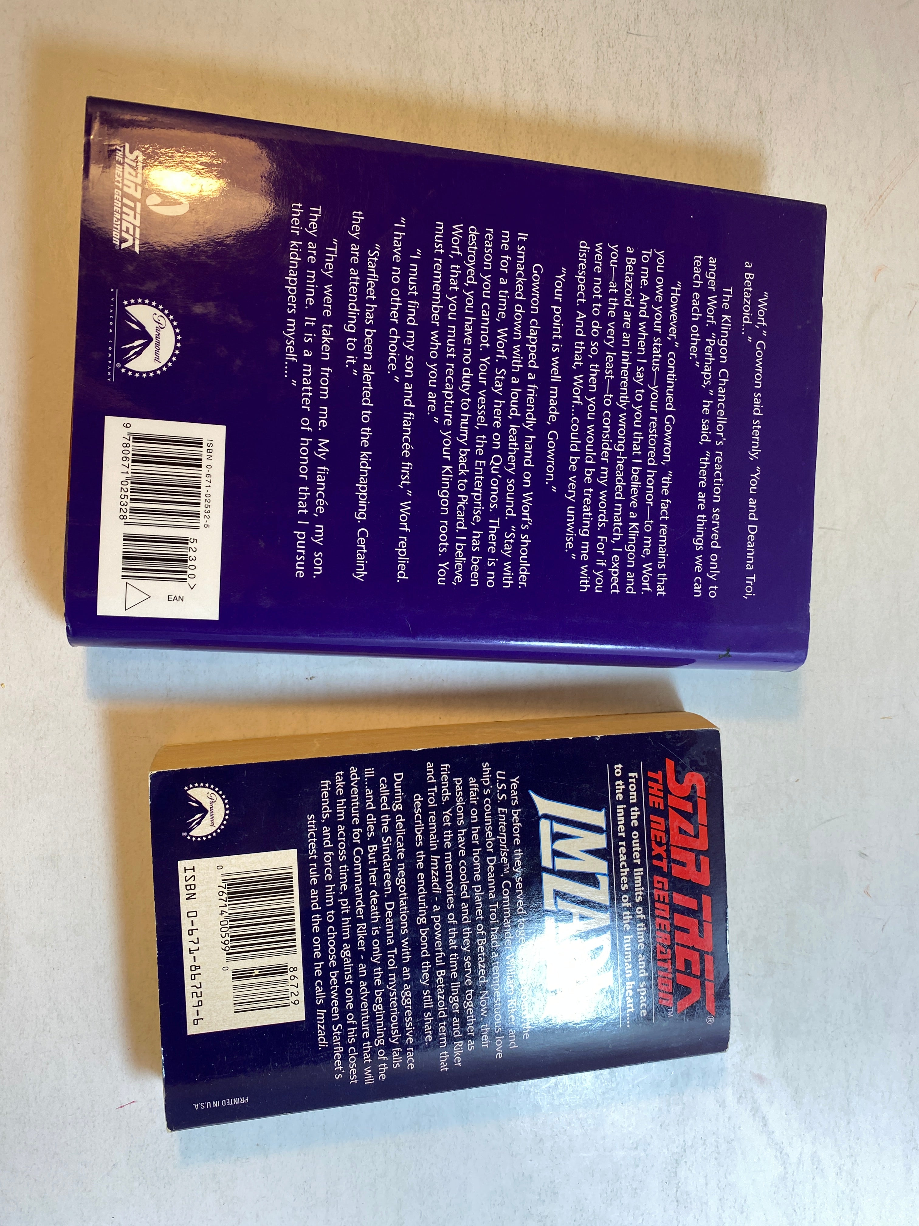 Lot of 2 Star Trek Next Generation Imzadi 1 and 2 1993-1998