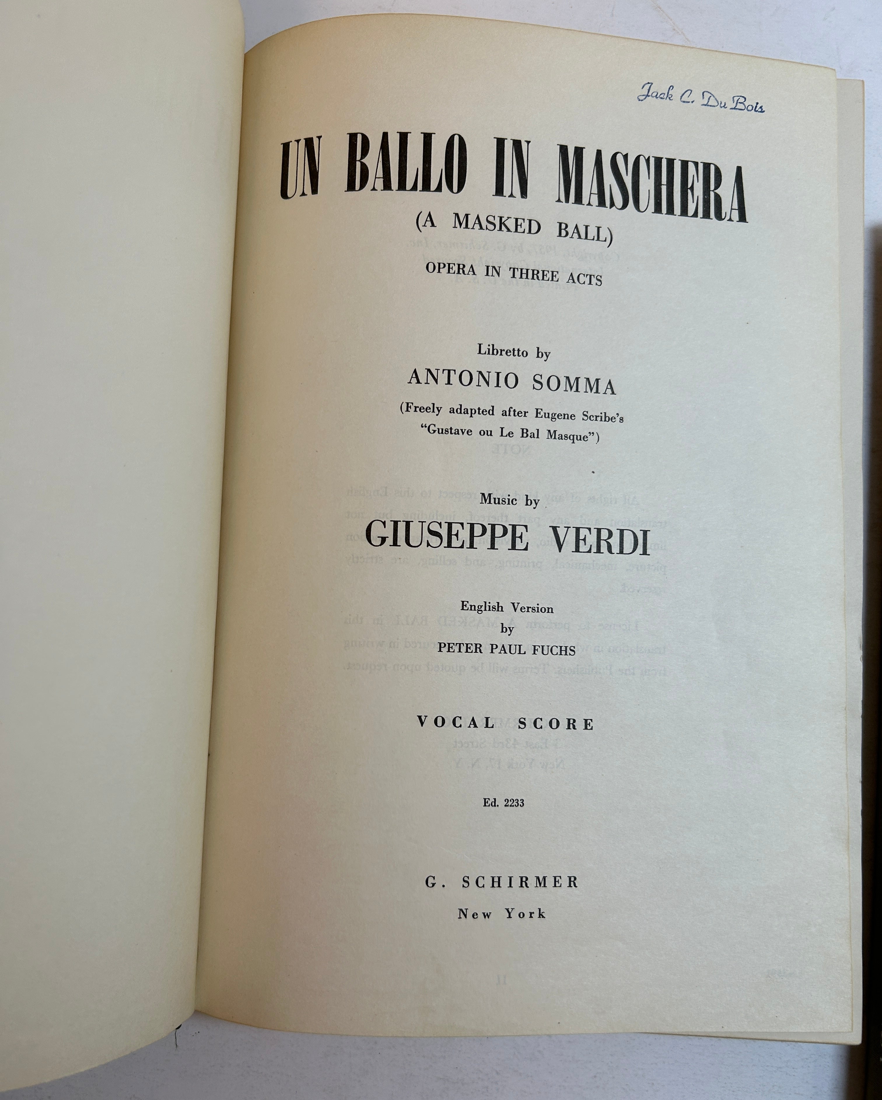 Lot of 2 Verdi Aida/Un Ballo In Maschera Bilingual Opera Score Schirmer HC