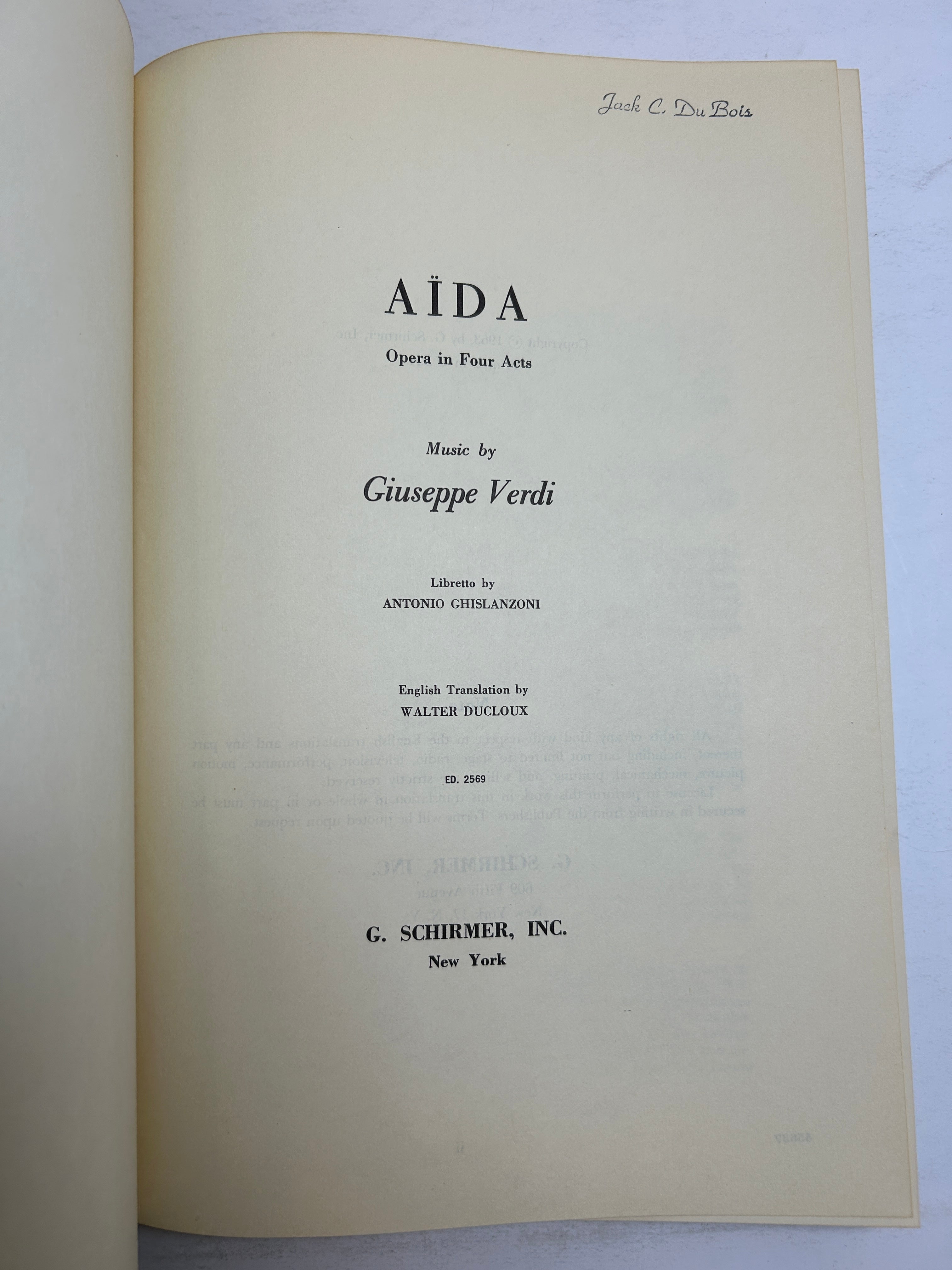 Lot of 2 Verdi Aida/Un Ballo In Maschera Bilingual Opera Score Schirmer HC