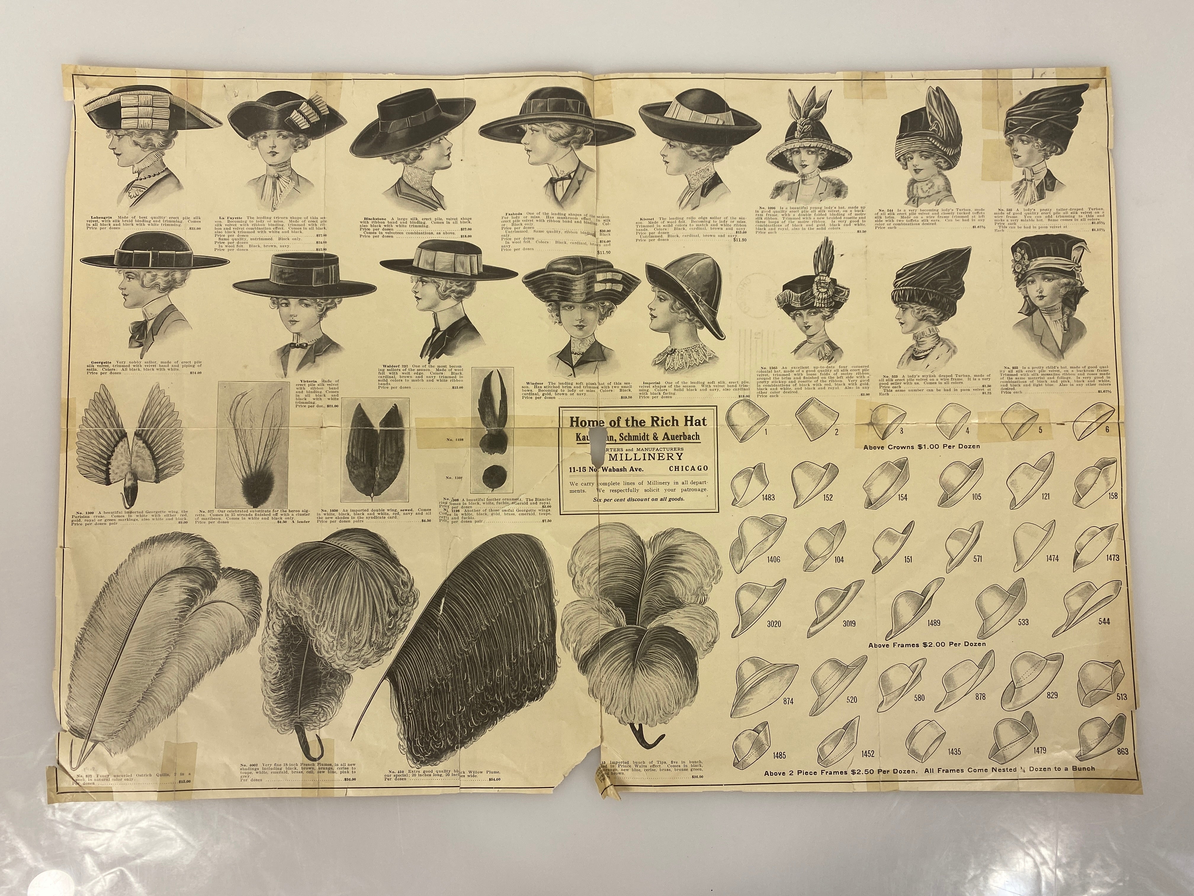 Lot of 2 Vintage 1910s Hat advertisement posters