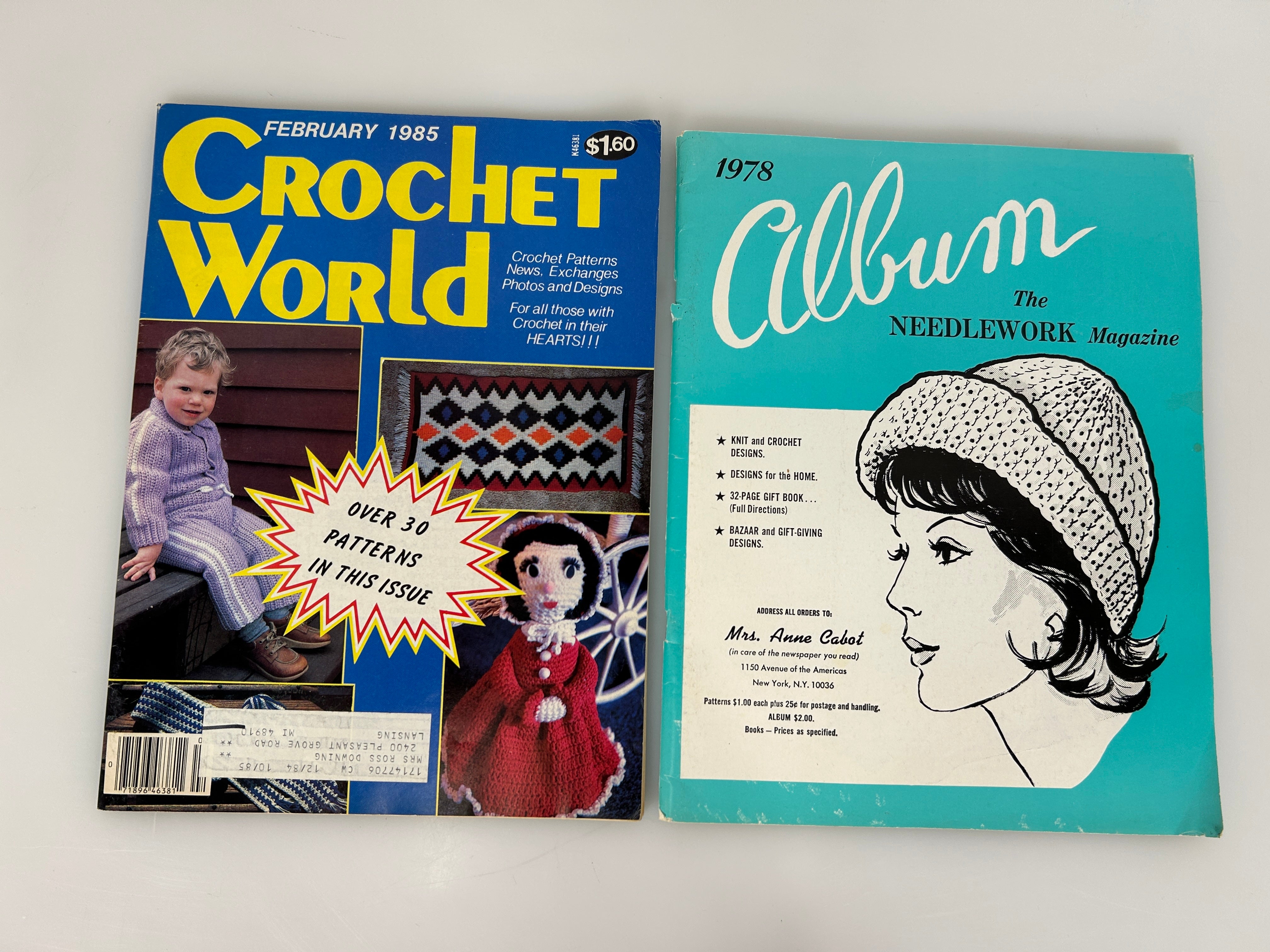 Lot of 2 Vintage 70-80s Craft Mags: Needlework 1978 Album/Crochet World Feb 85