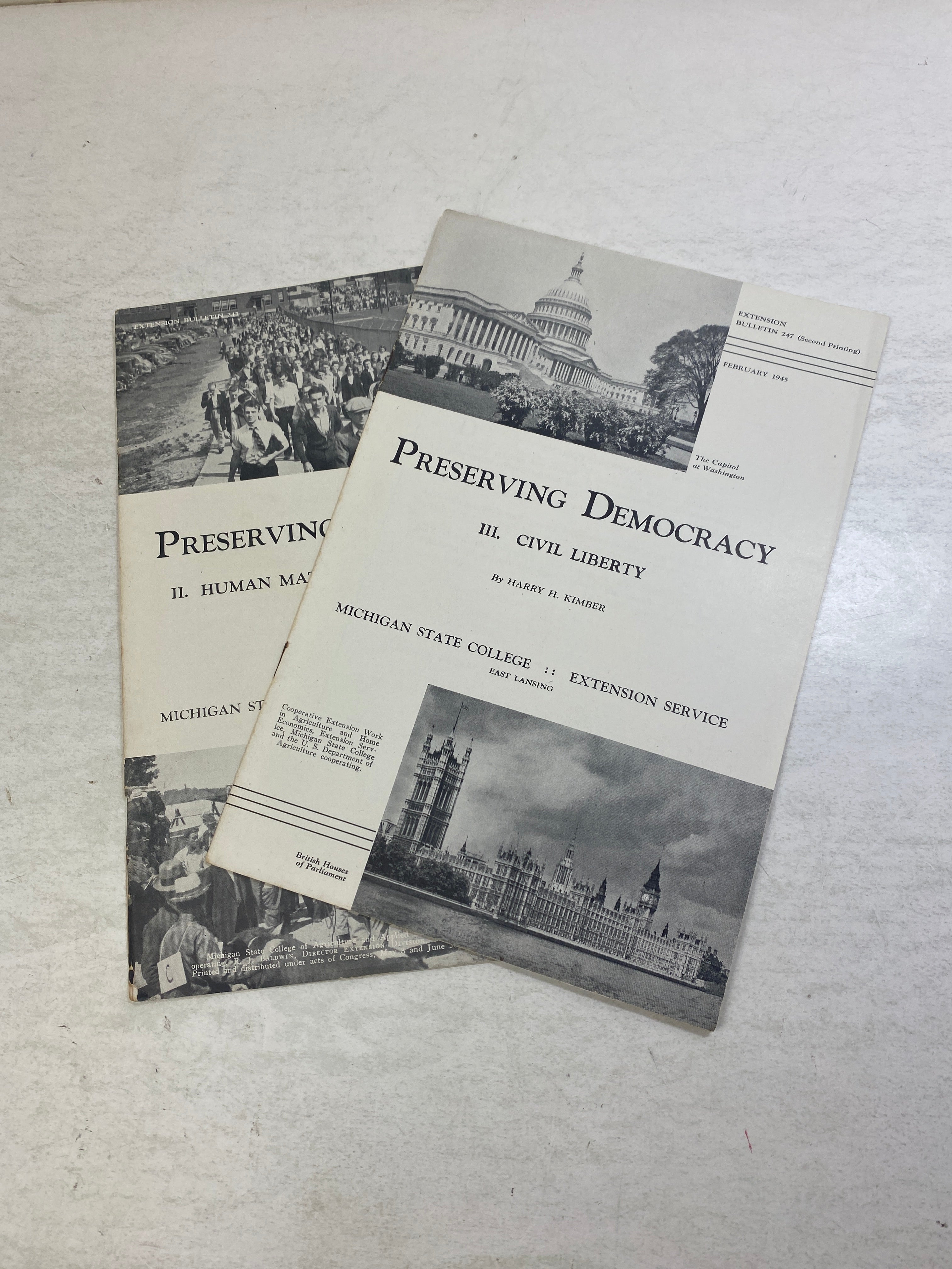 Lot of 2 Vintage MSU Extension Preserving Democracy Booklets 1945
