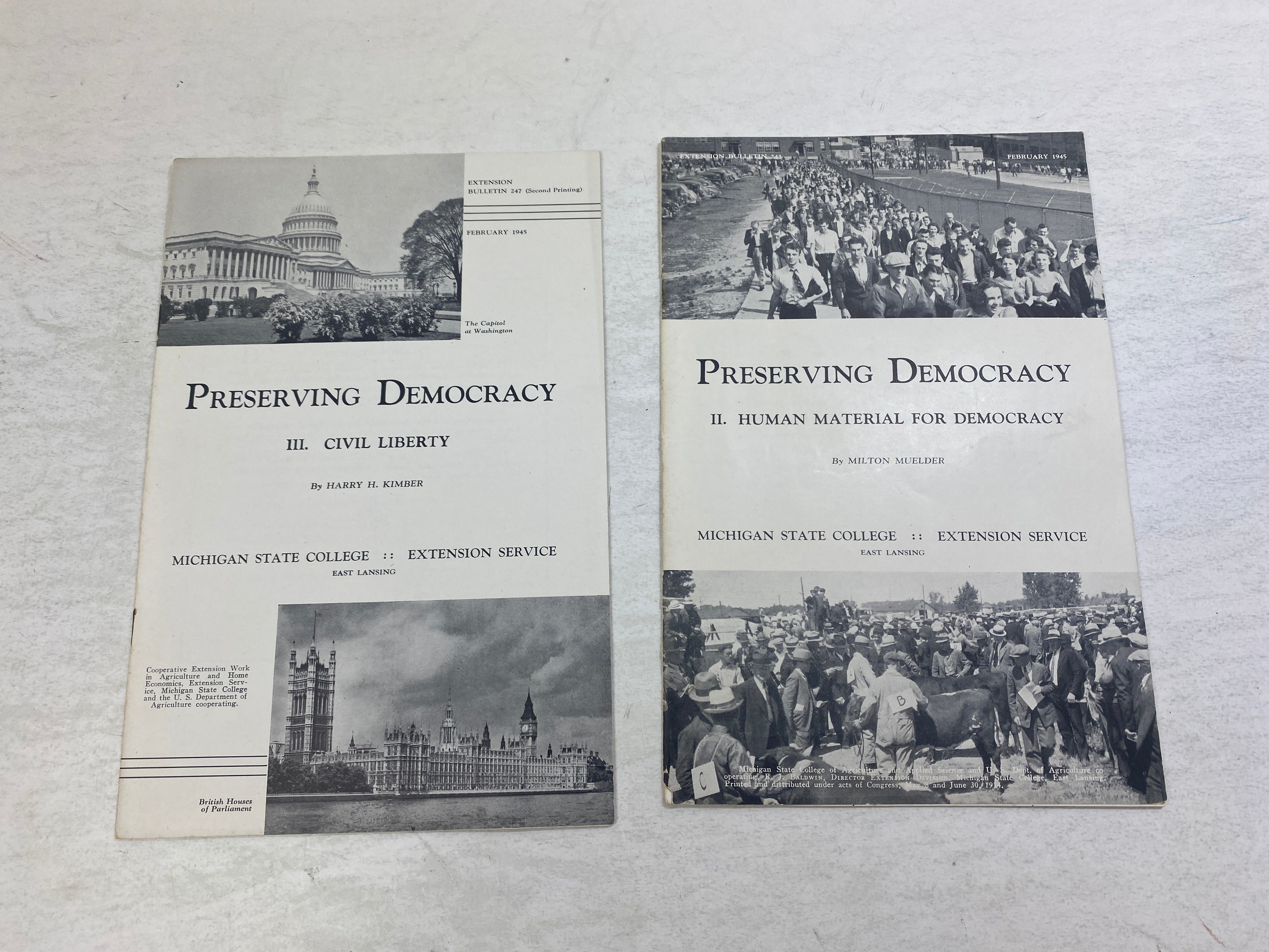 Lot of 2 Vintage MSU Extension Preserving Democracy Booklets 1945
