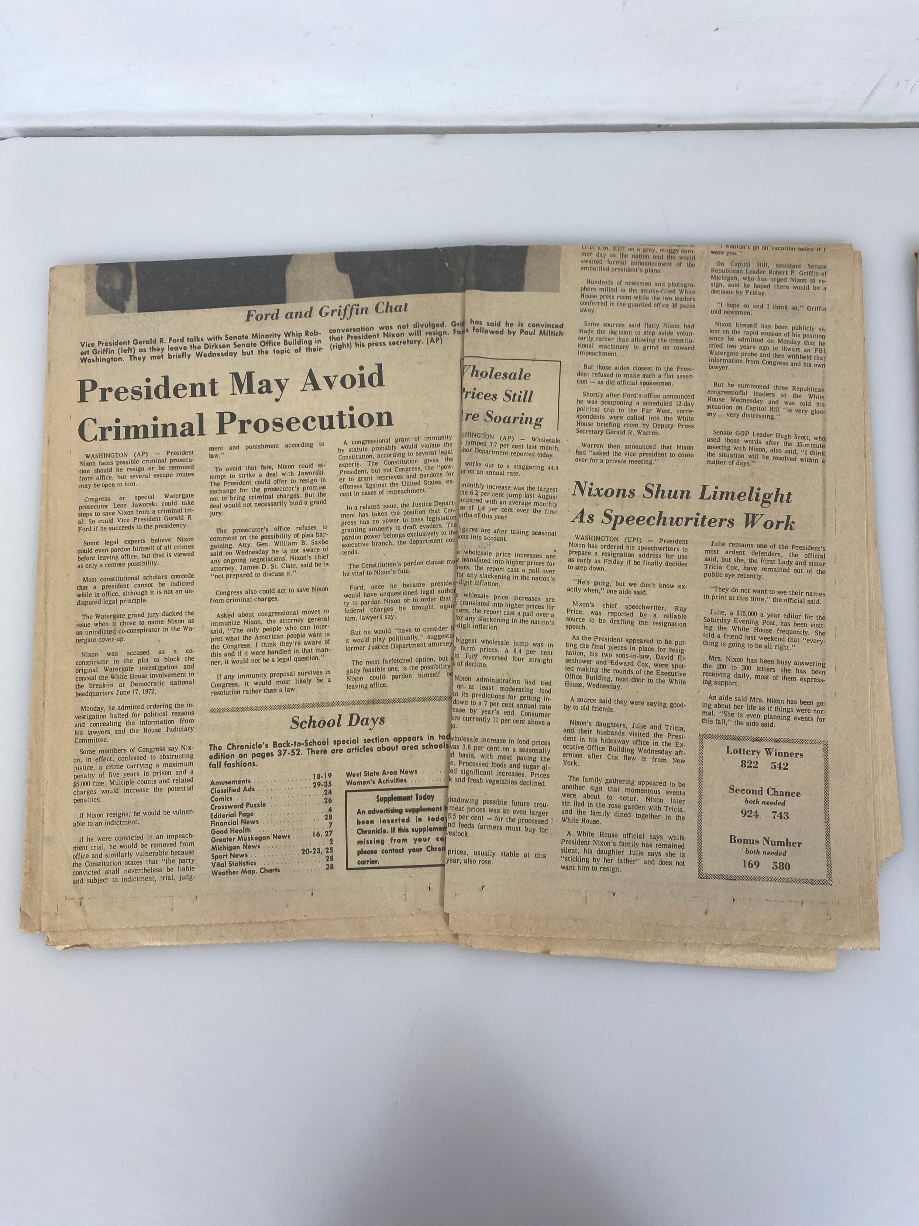 Lot of 2 Vintage Newspapers Nixon Resignation 1974