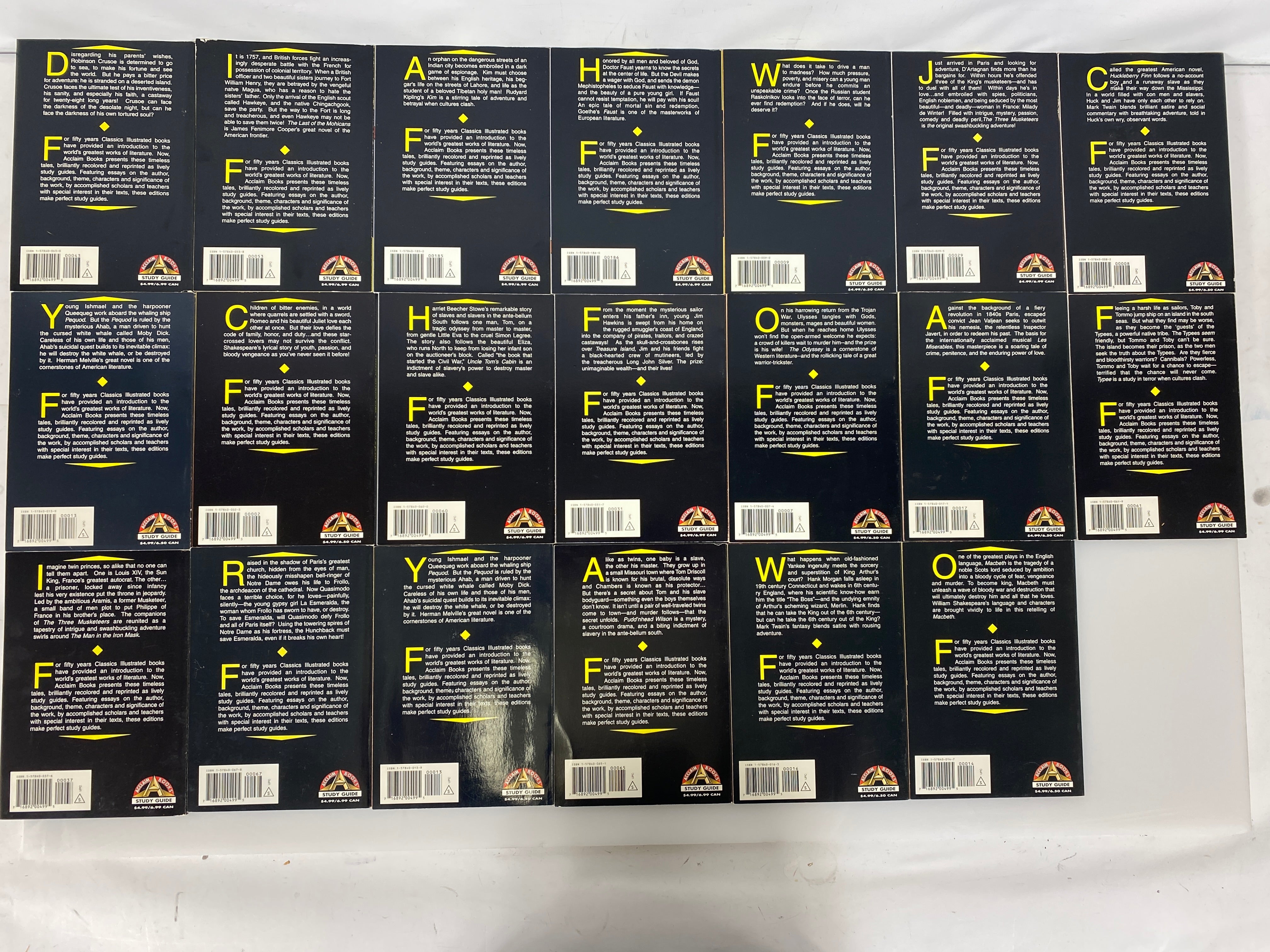 Lot of 20 Acclaim-Classics Illustrated Graphic Novels With Notes 1997
