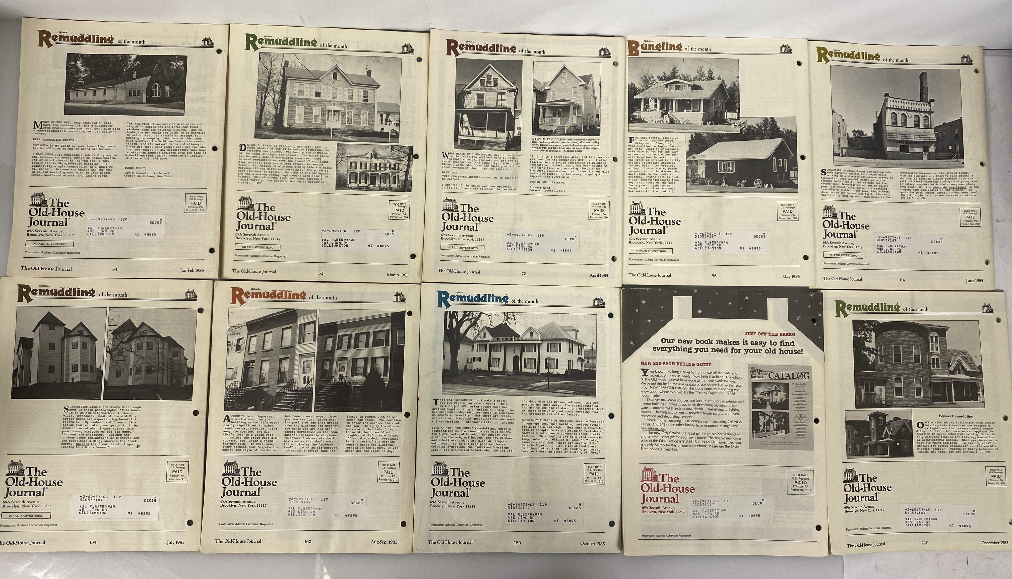Lot of 20 The Old-House Journal magazine/newsletter run 1984-1985