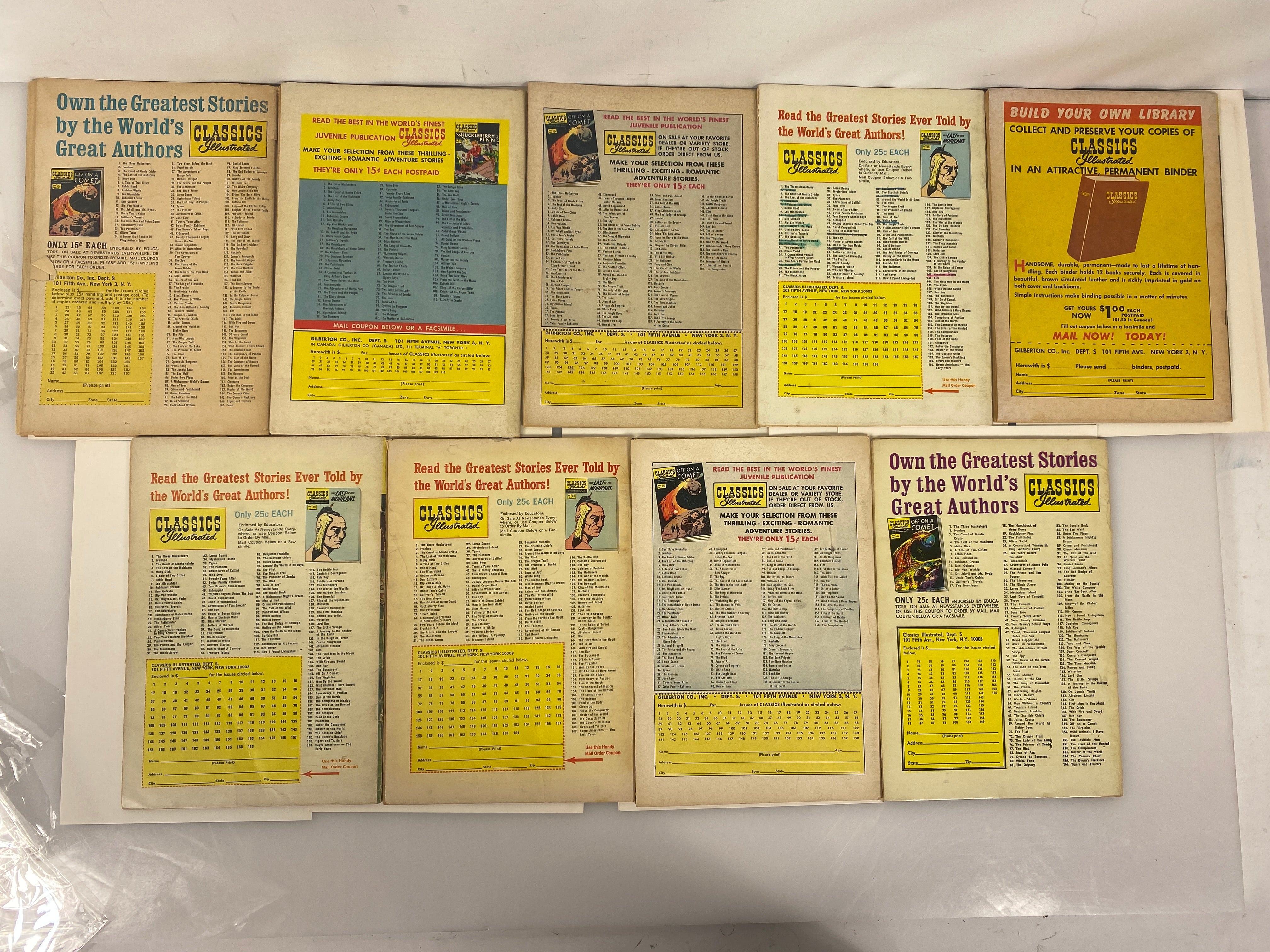 Lot of 21  Classics Illustrated Comics 21-49 Reissued Covers 1950s-1960s
