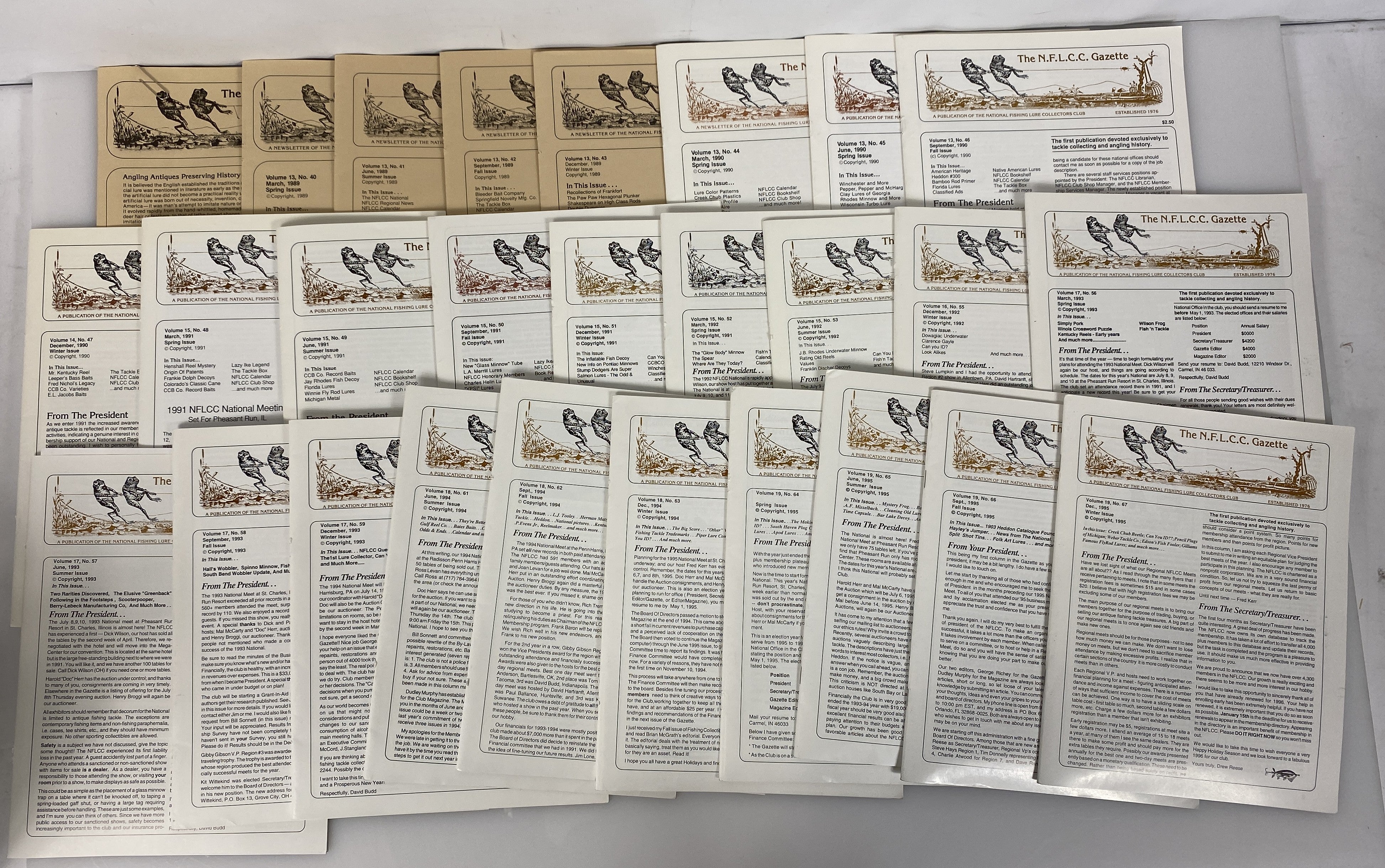 Lot of 27 National Fishing Lure Collectors Gazette 1989-1995