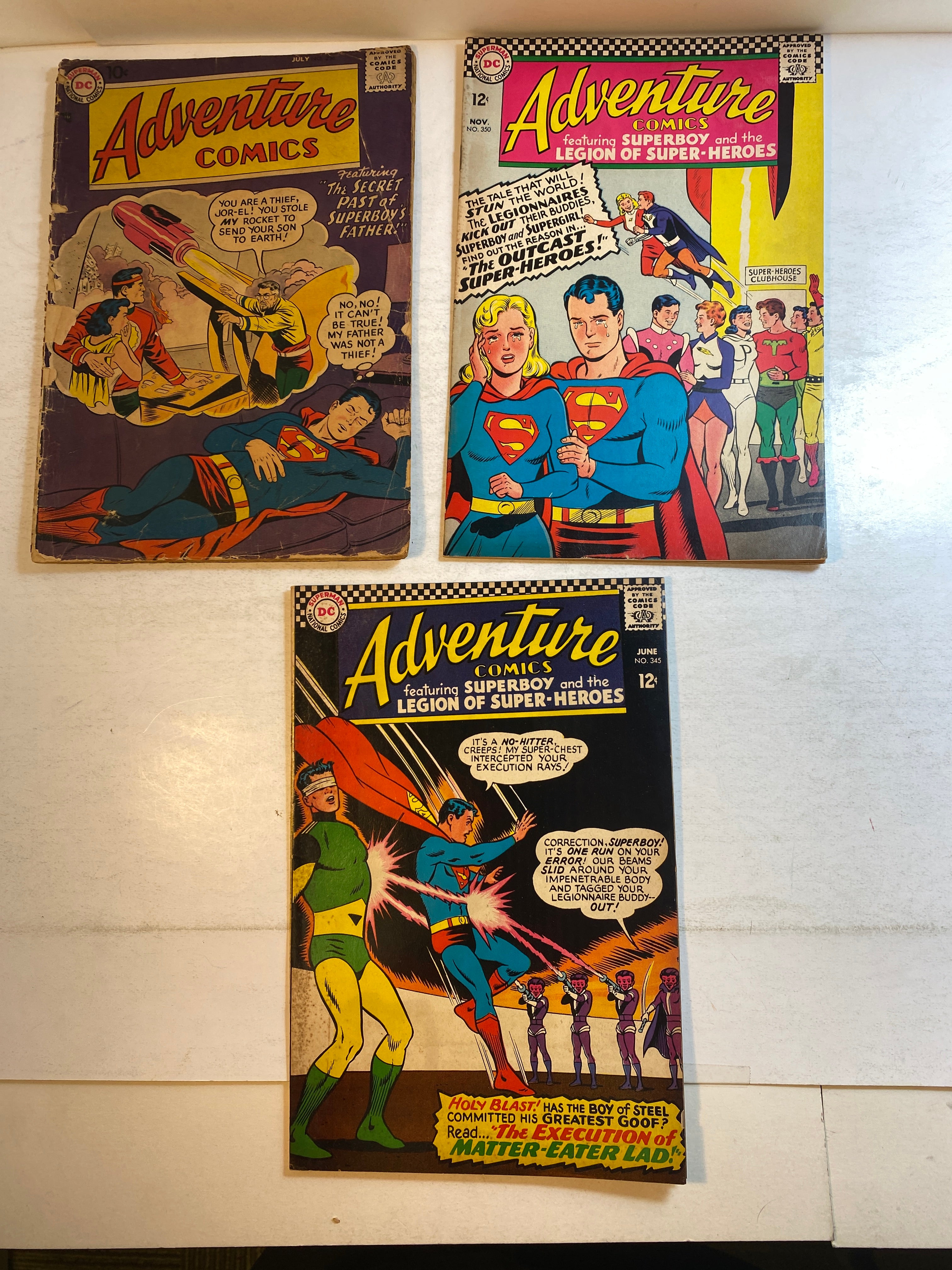 Lot of 3 Adventure Comics Superman DC 1958-1966