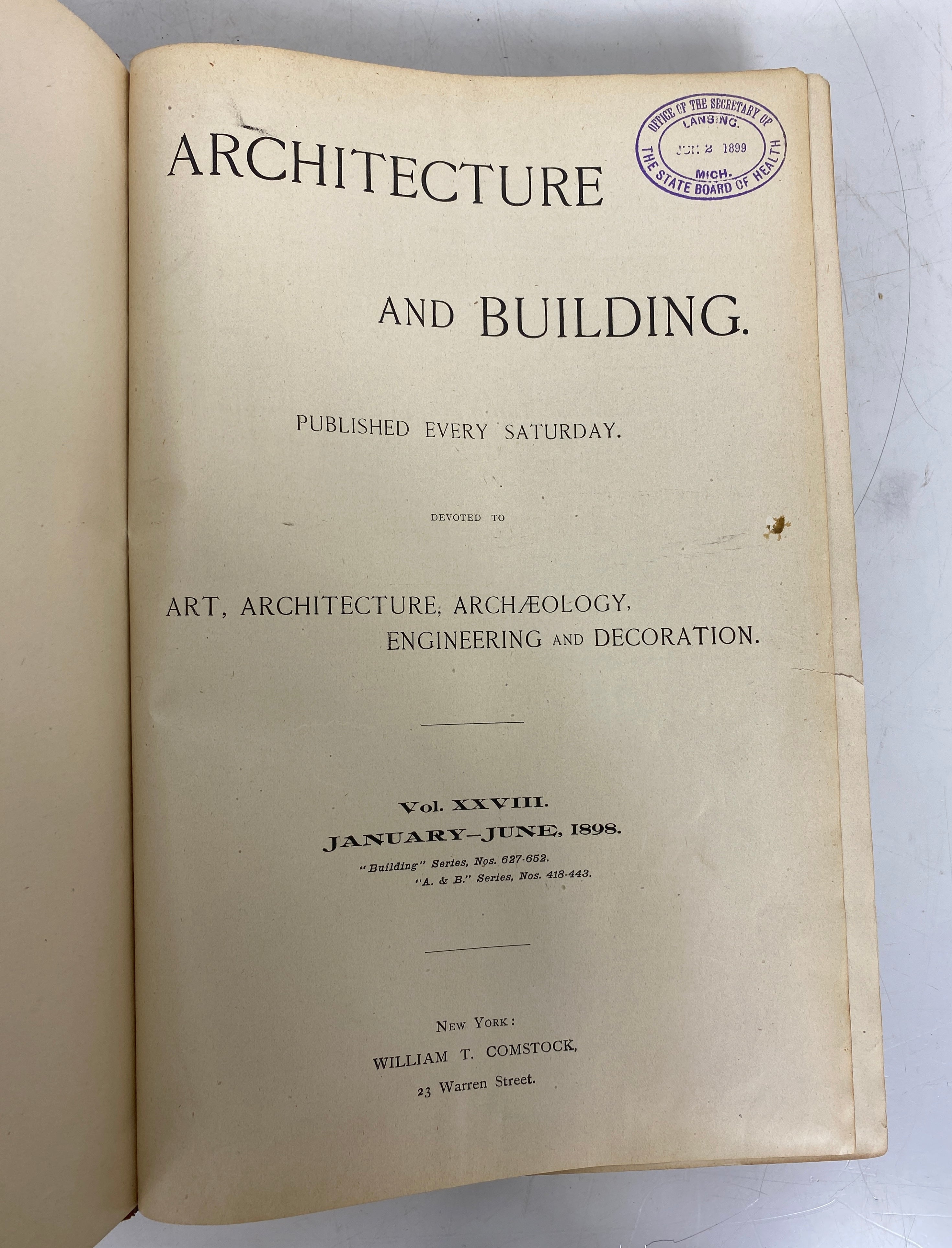 Lot of 3 Antique Bound Vols Architecture/Manufacturer & Builder Magazines