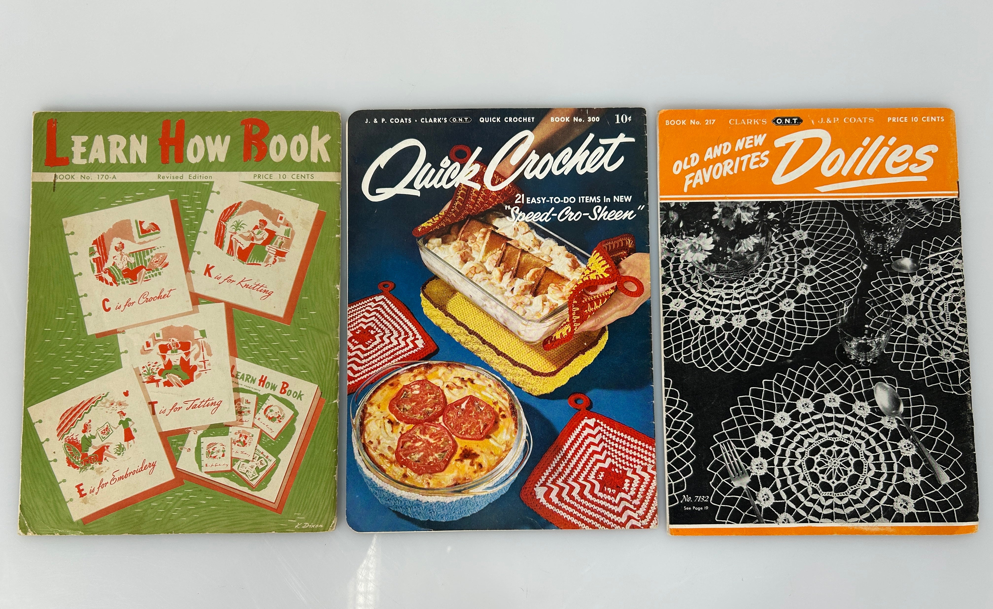 Lot of 3 Antique Crochet Books: Learn How To, Quick Crochet, & Favorite Doilies