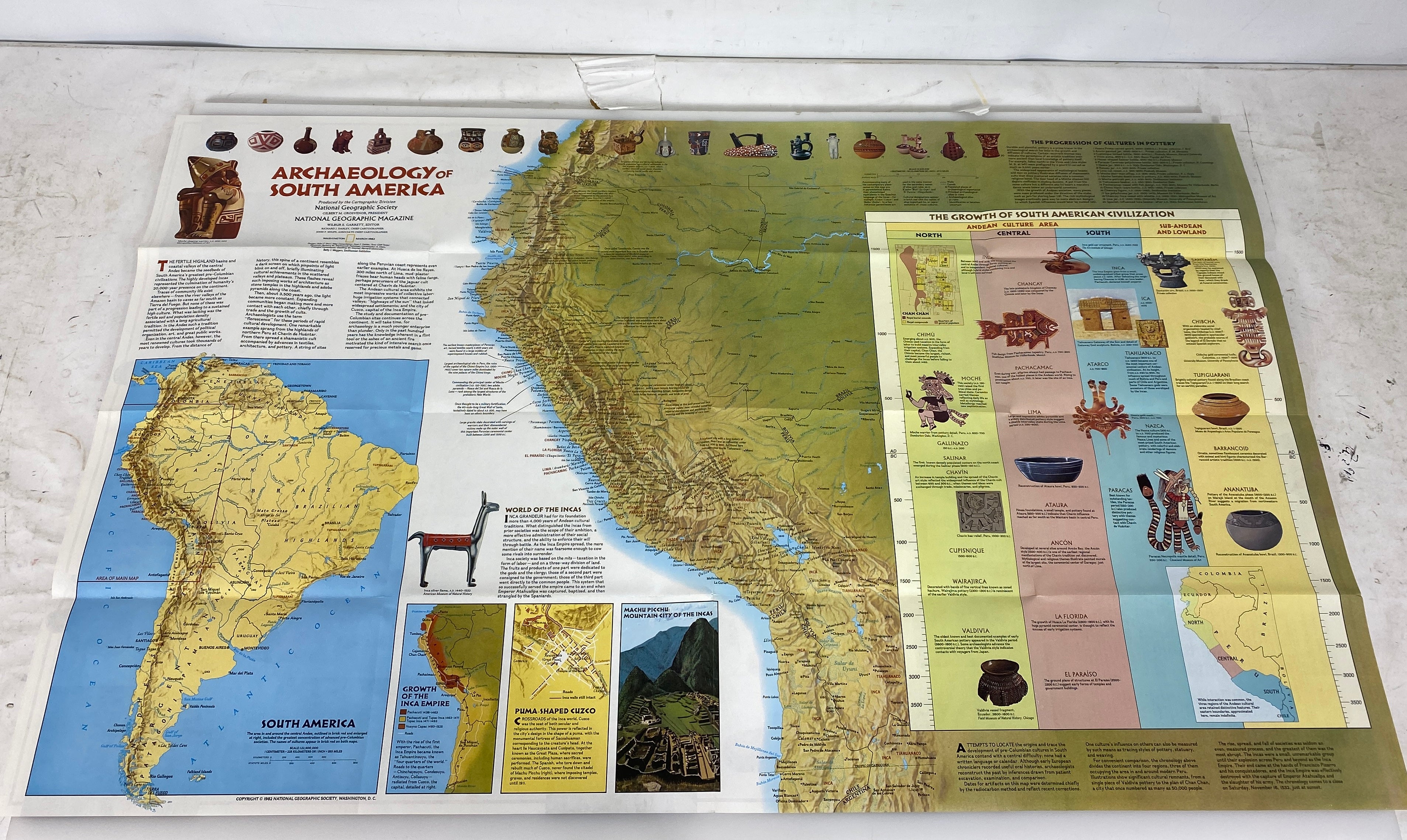 Lot of 3: Archaeology of South America/South America Nat Geo Maps 1972-1992