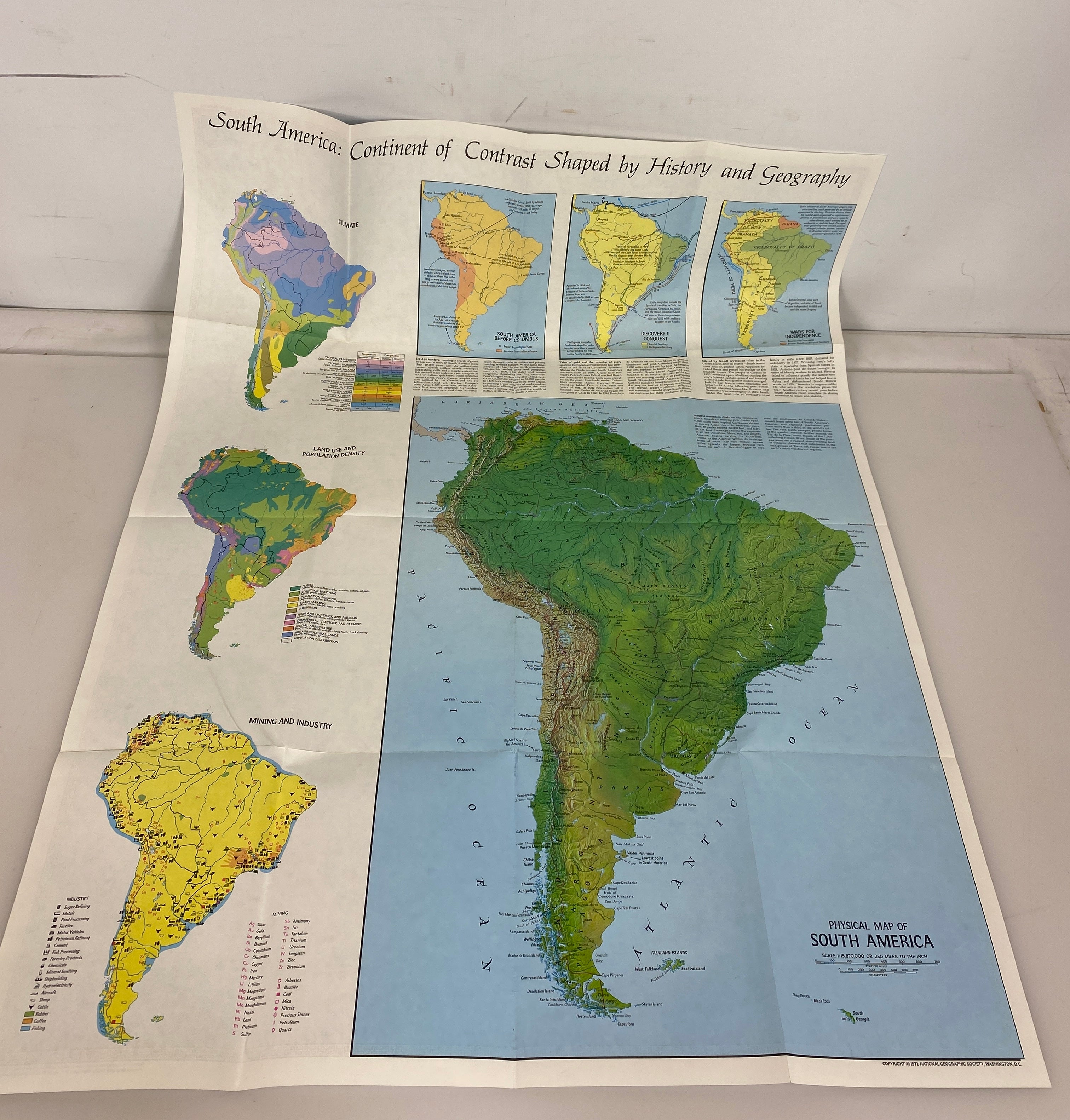 Lot of 3: Archaeology of South America/South America Nat Geo Maps 1972-1992