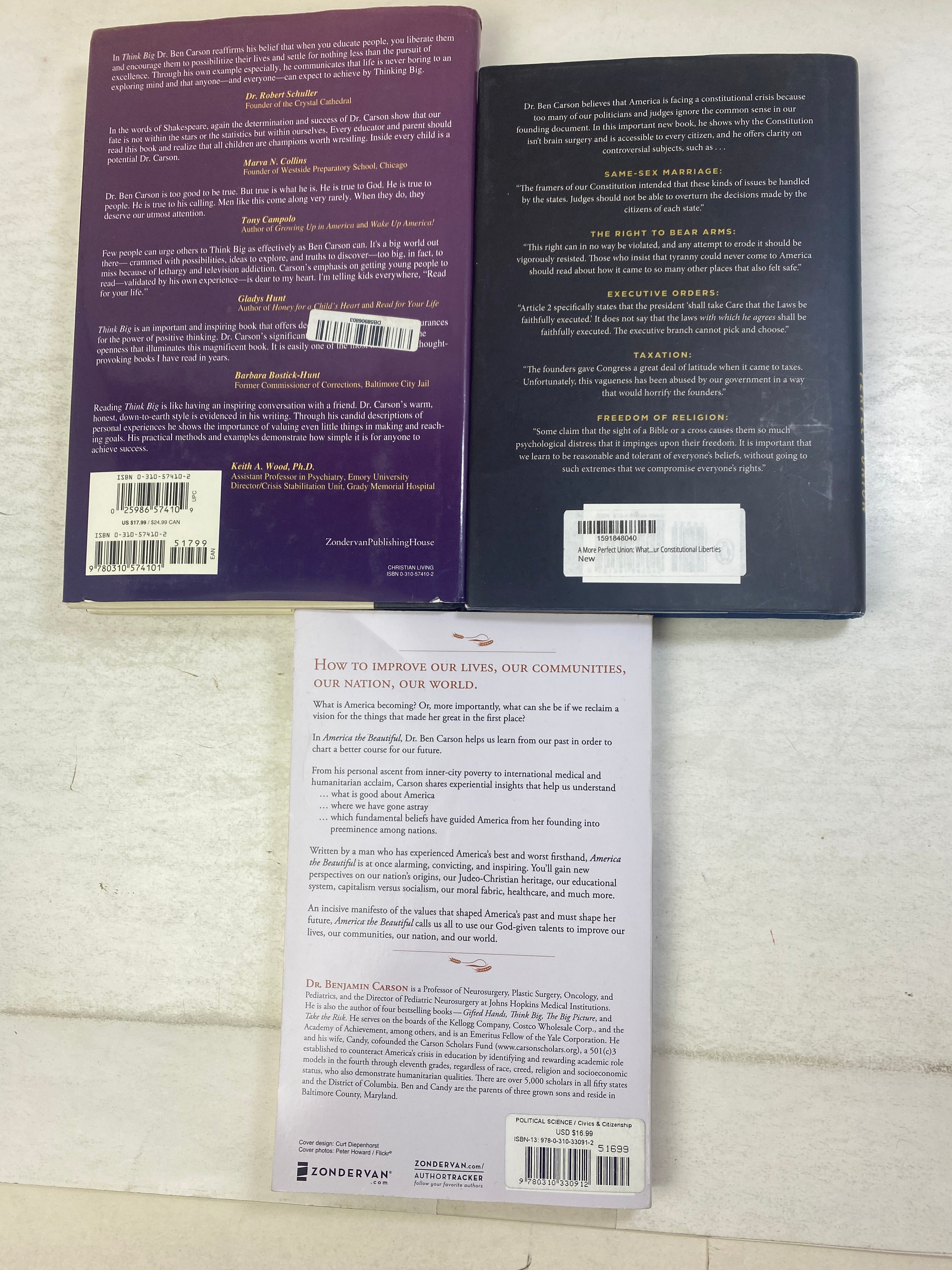 Lot of 3 Ben Carson Books *Signed* 1992-2015