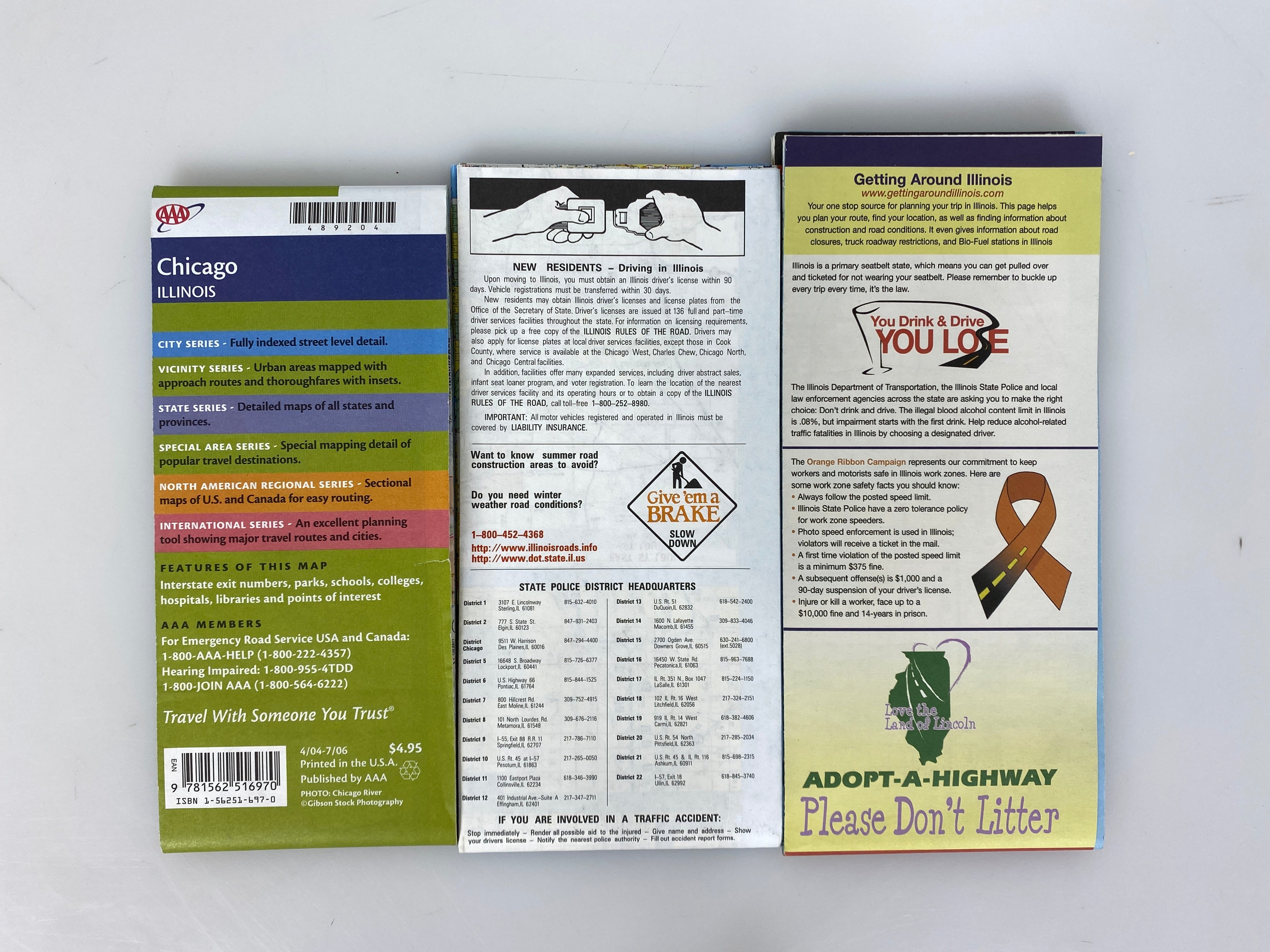 Lot of 3 Illinois and Chicago Area Road Maps 2003-2010
