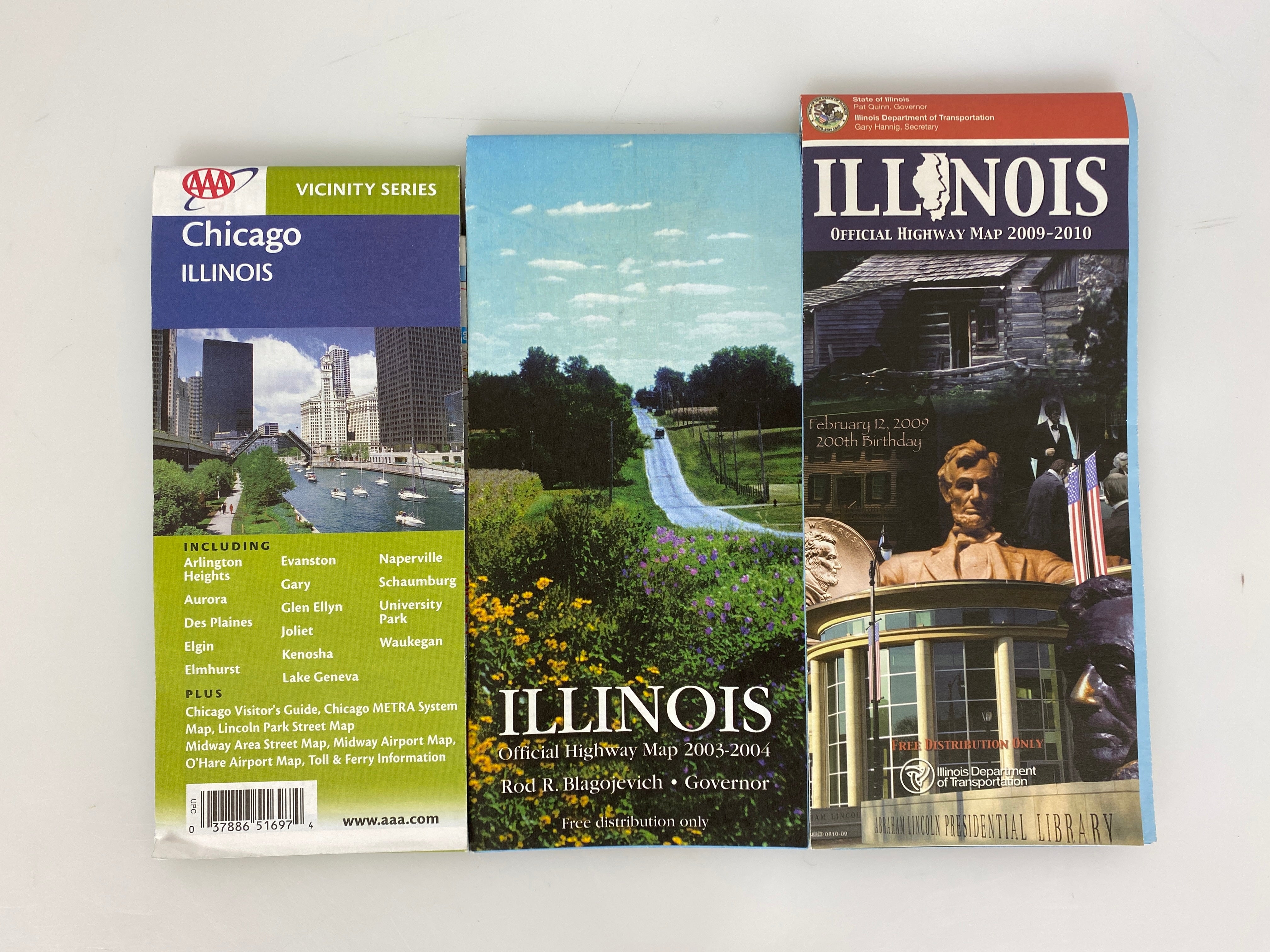 Lot of 3 Illinois and Chicago Area Road Maps 2003-2010