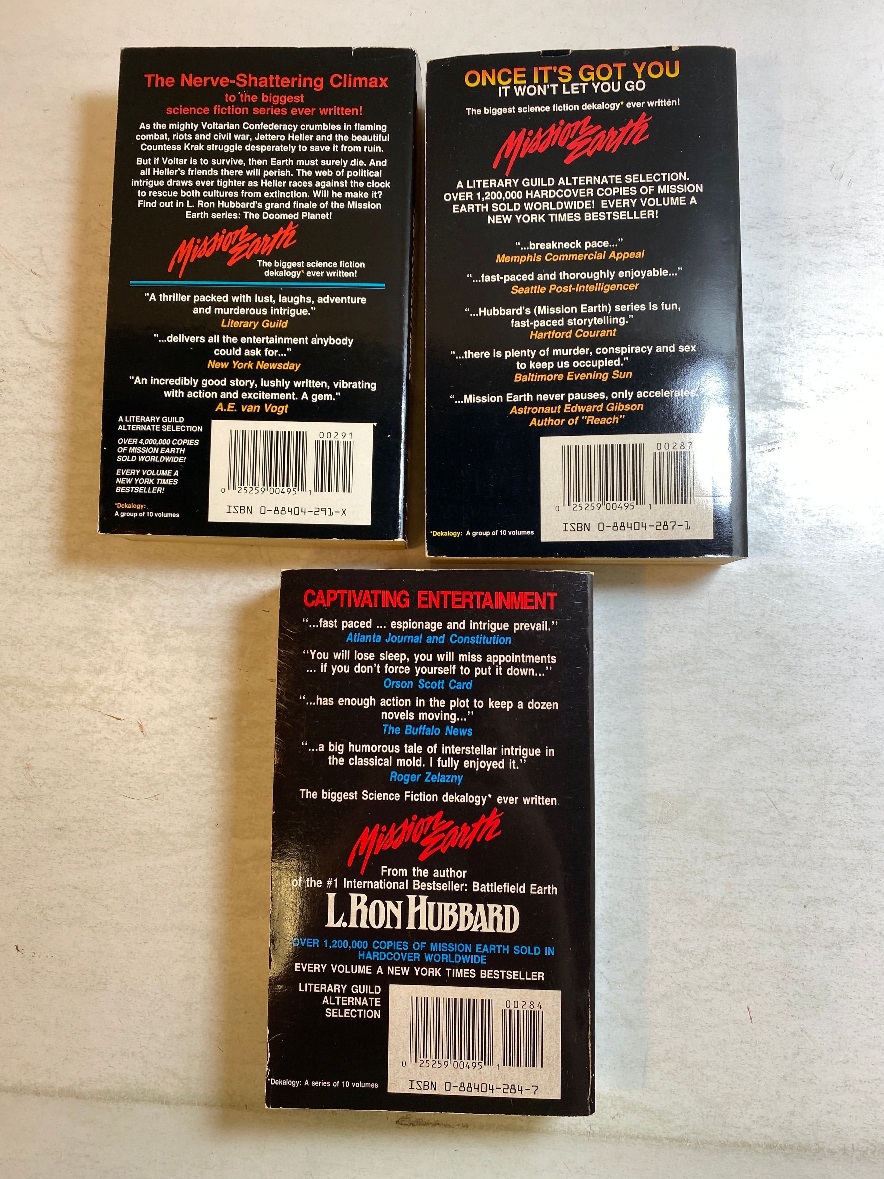 Lot of 3 L Ron Hubbard Mission Earth paperbacks 1987-1988