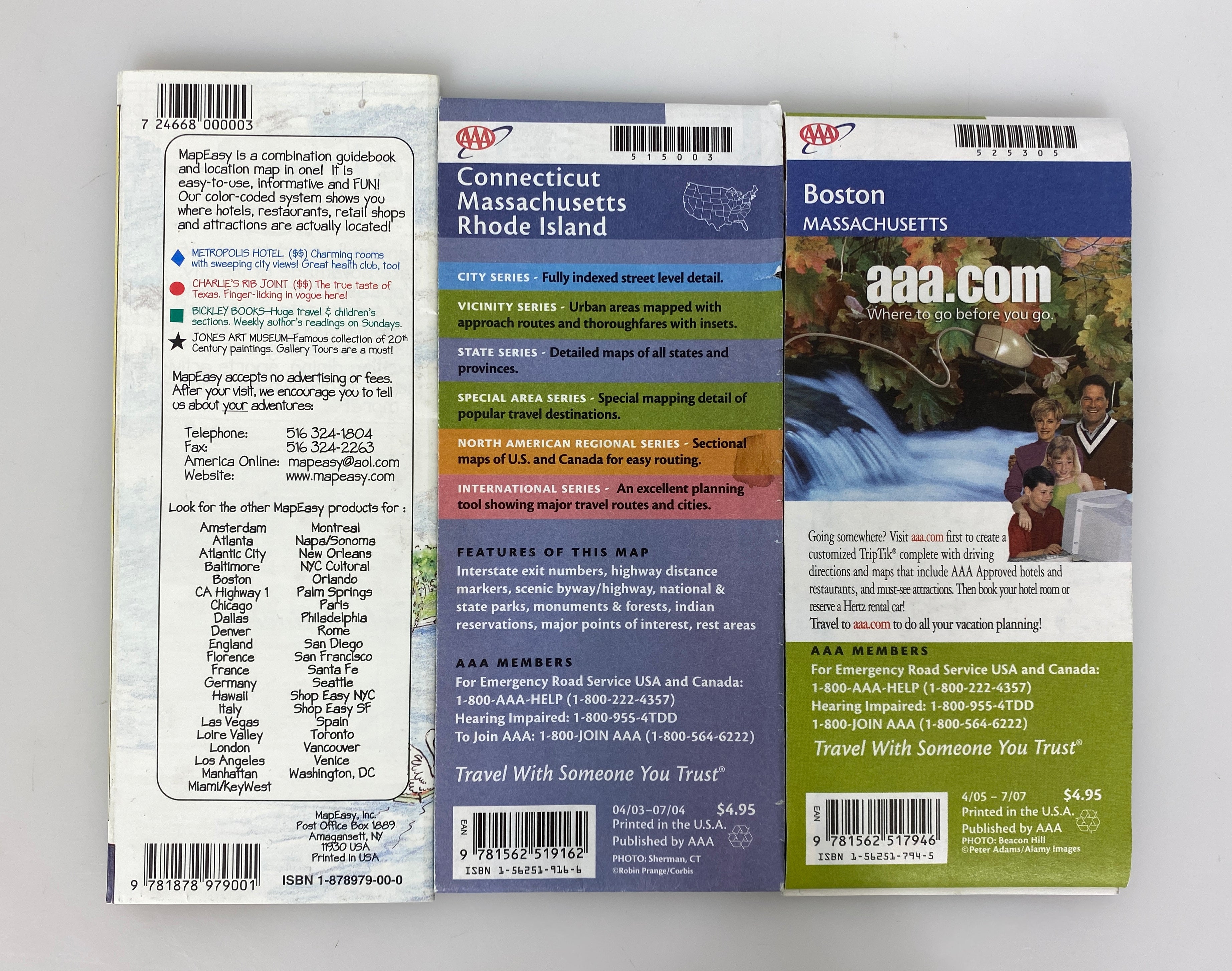 Lot of 3 Maps: MapEasy Boston/AAA Boston Area/AAA CT MA RI 1997-2005