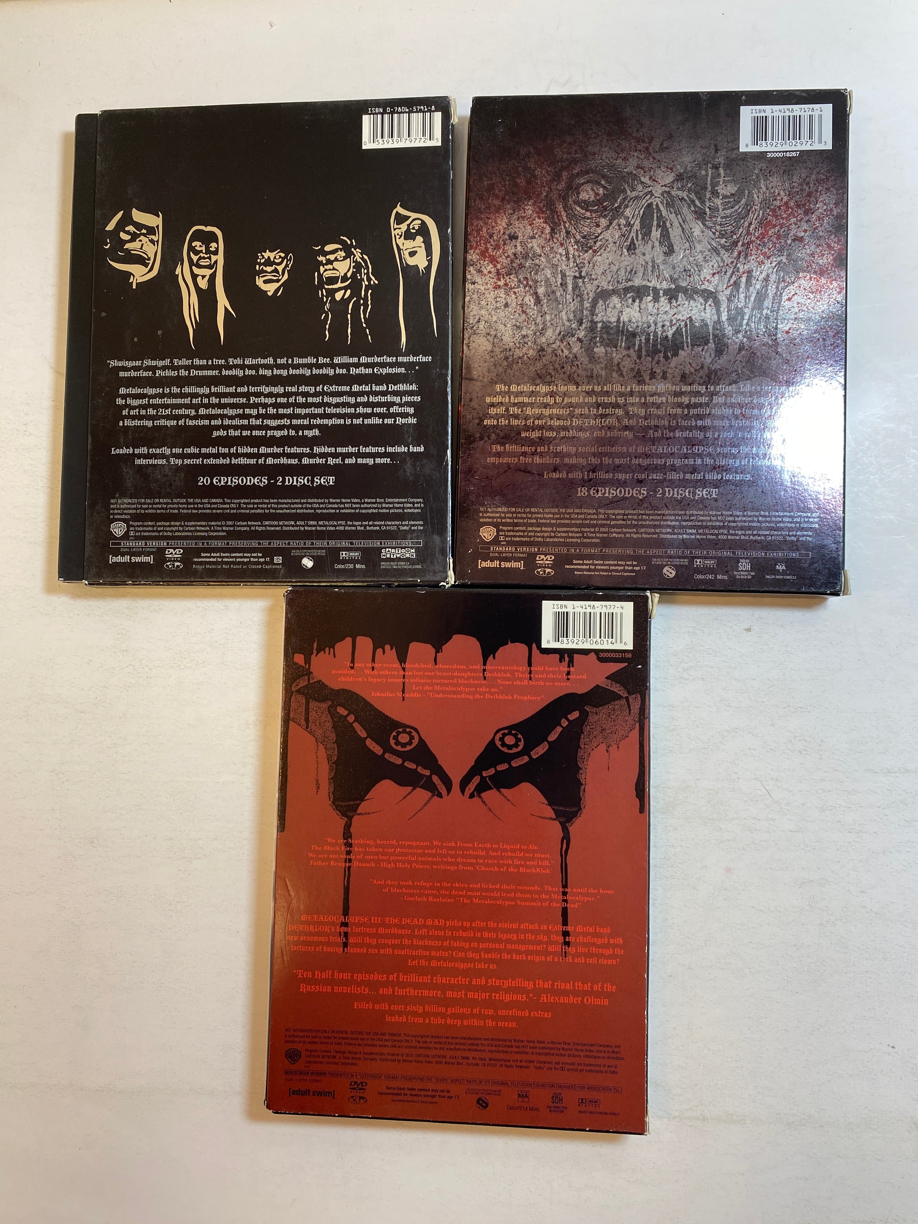 Lot of 3 Metalocalypse DVD Sets Seasons 1-3 2007-2010