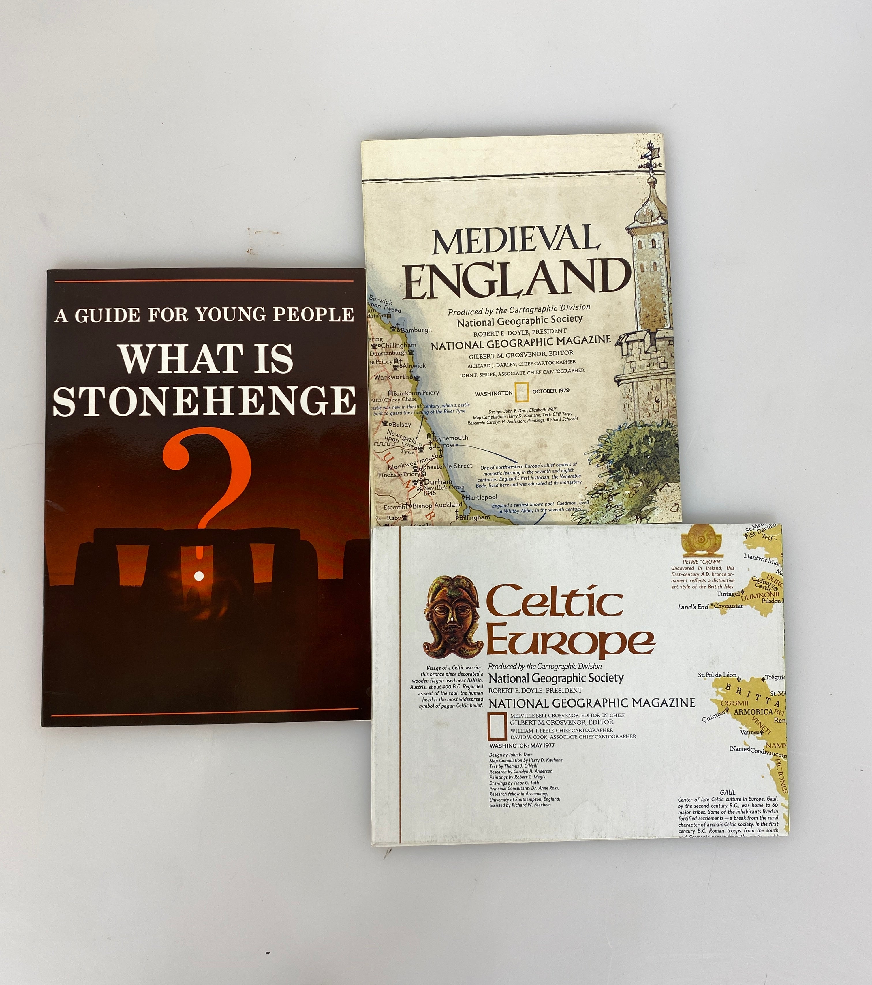 Lot of 3: Nat Geo Medieval England & Celtic Europe Maps/What is Stonehenge?