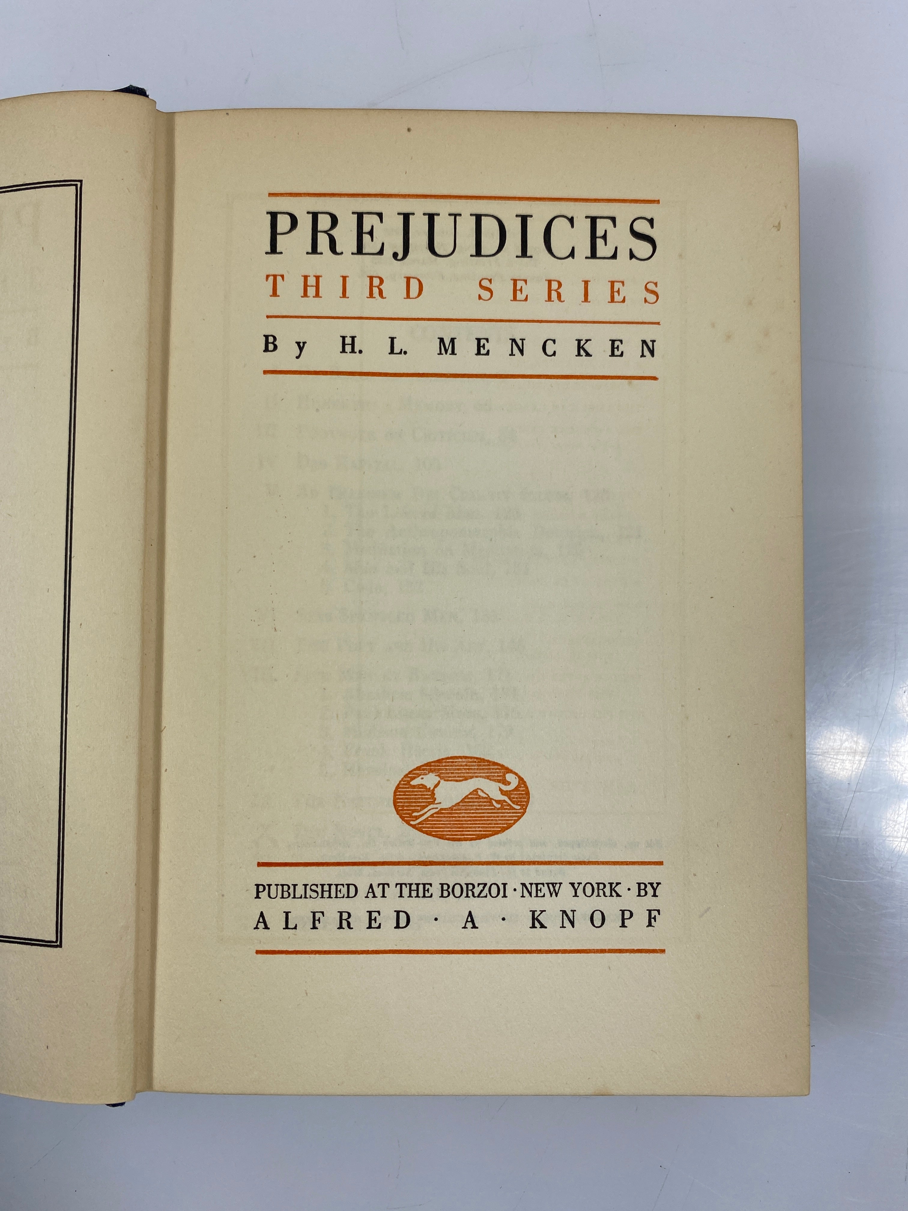 Lot of 3: Prejudices by Mencken First-Third Series Alfred A Knopf 1924 HC