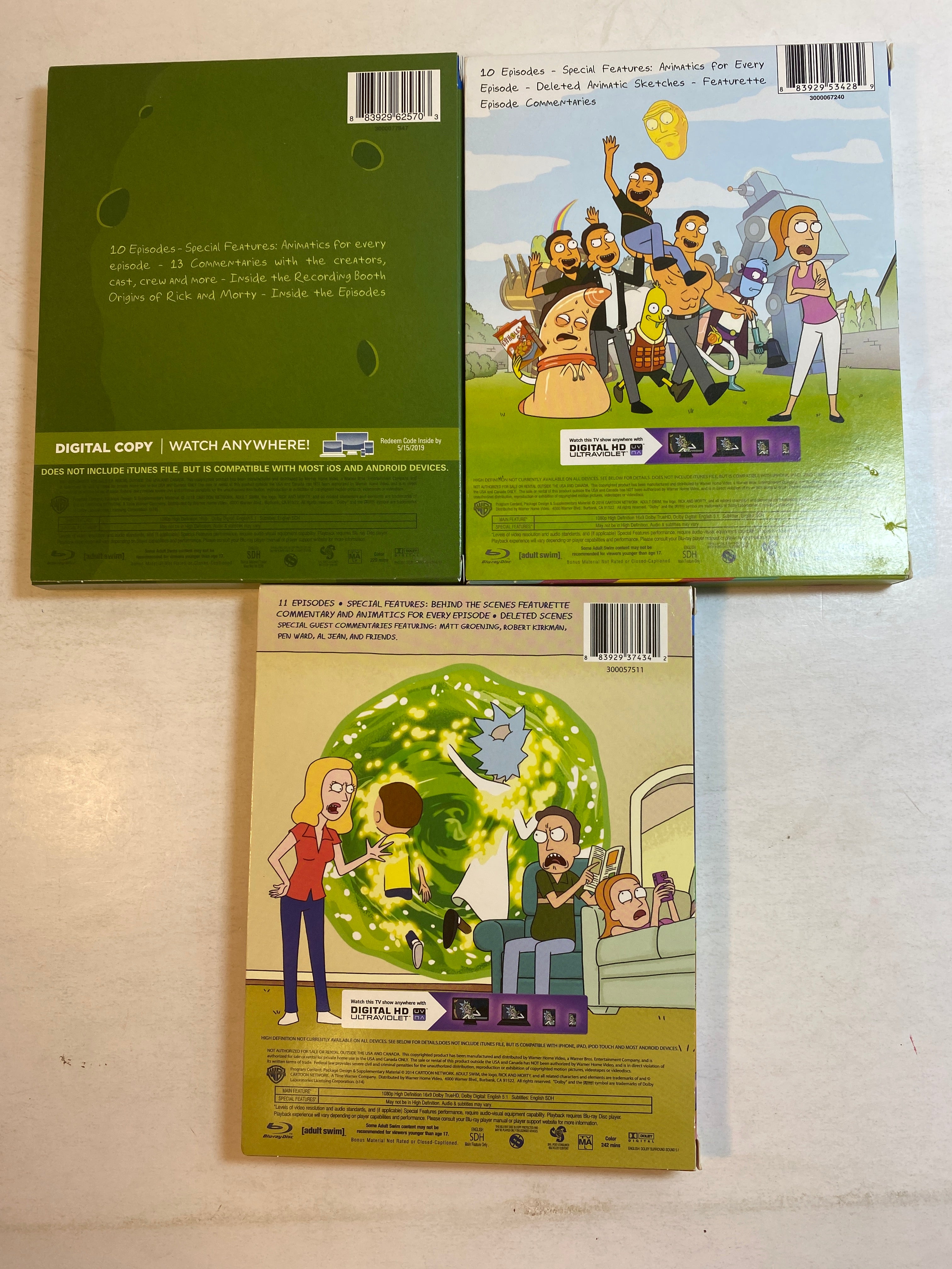 Lot of 3 Rick and Morty Blu Ray Seasons 1-3