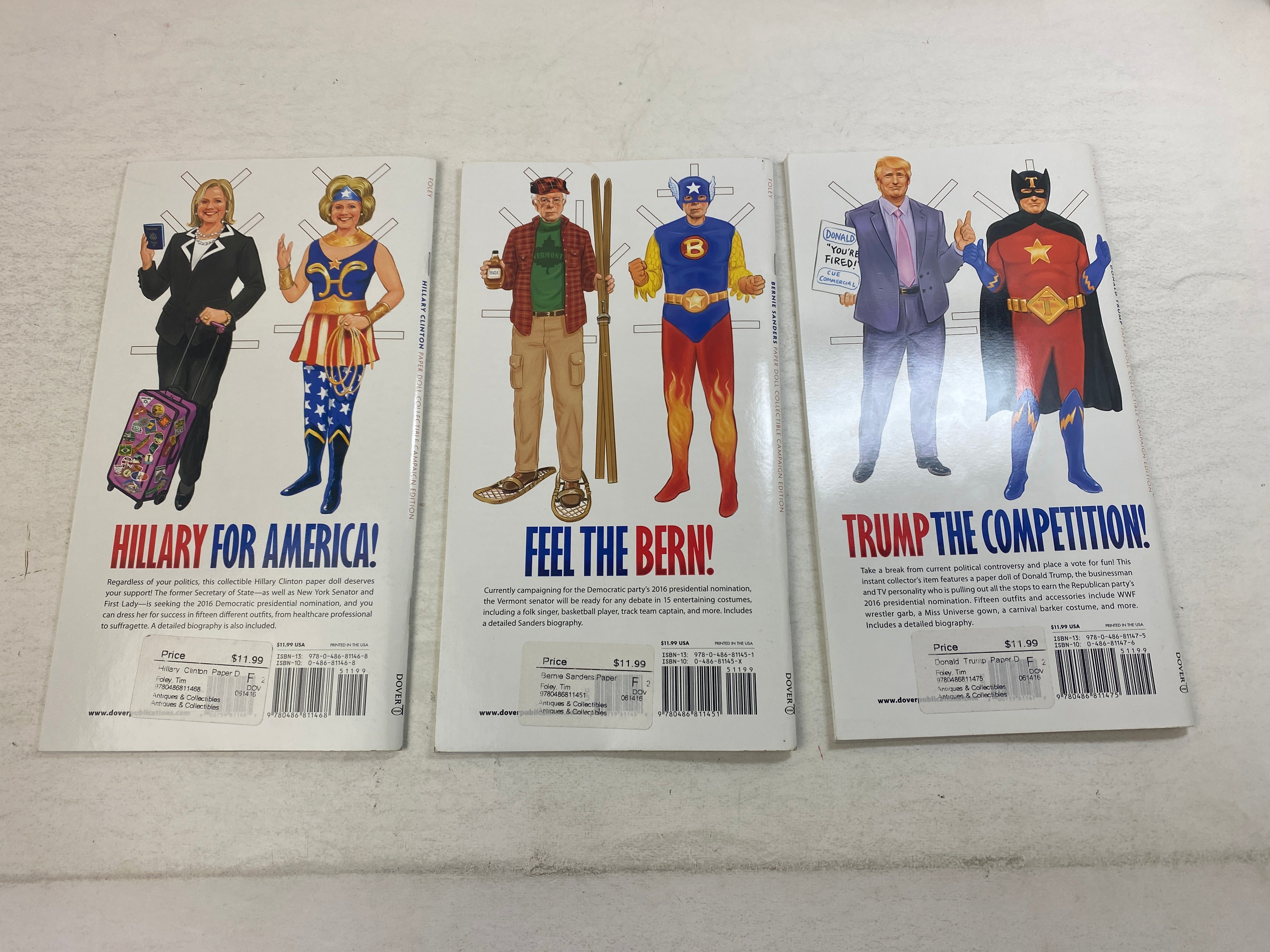 Lot of 3 Trump Clinton Sanders Paper Doll Books Election 2016