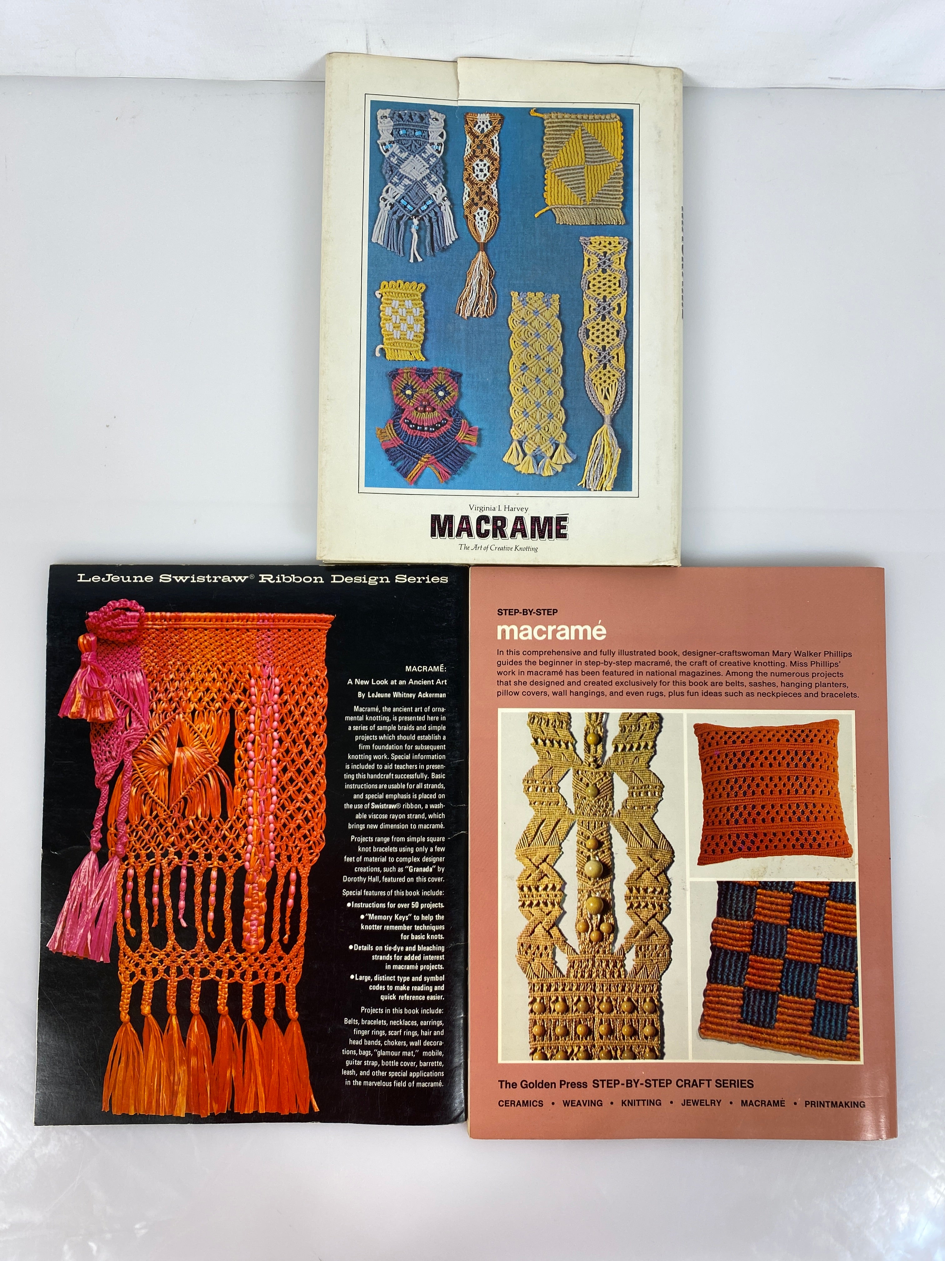 Lot of 3 Vintage Macrame Books by Harvey/Phillips/Ackerman 1967-1971