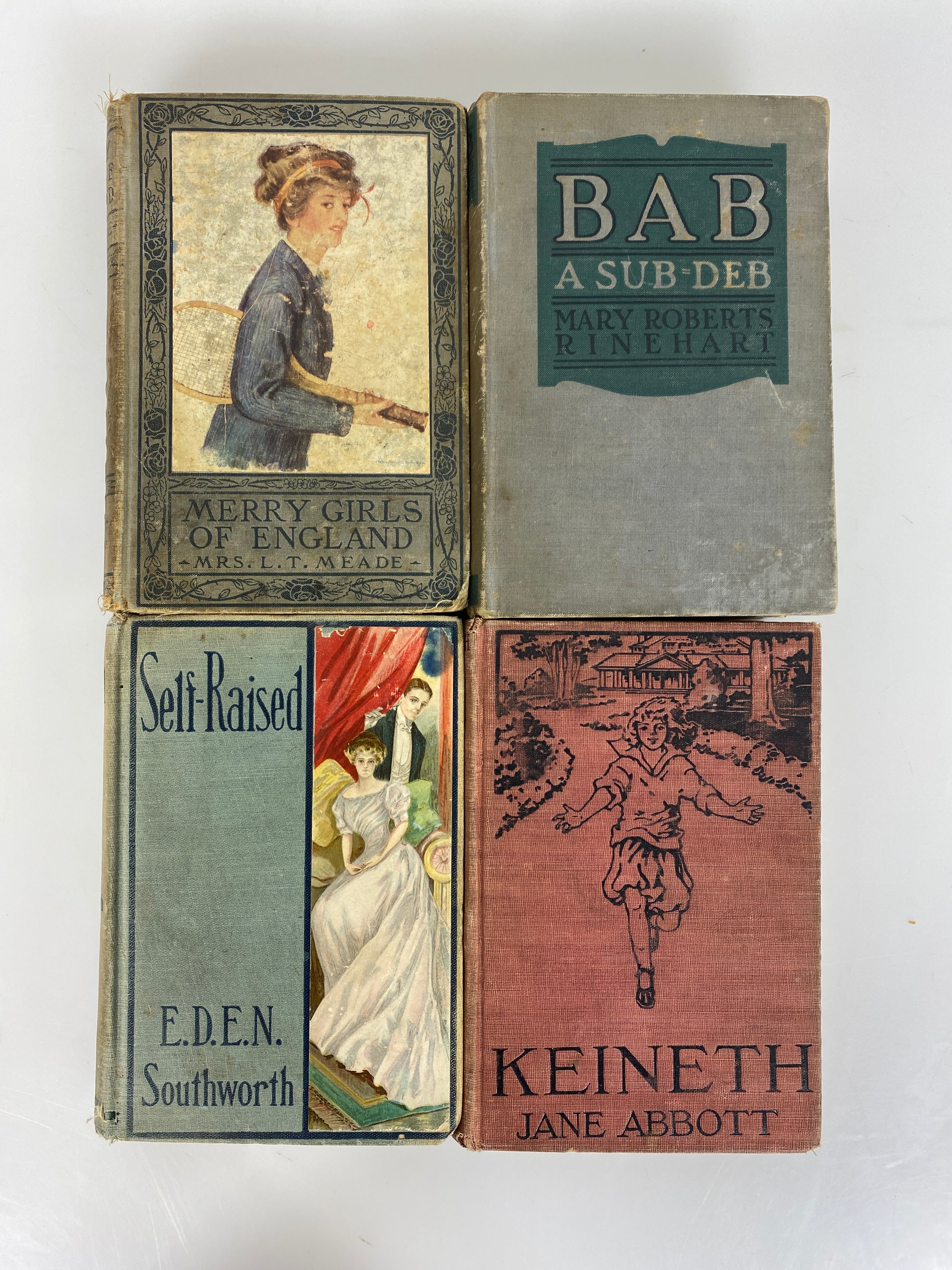 Lot of 4 Antique Fiction incl Keineth/Self-Raised/Merry Girls of England HC