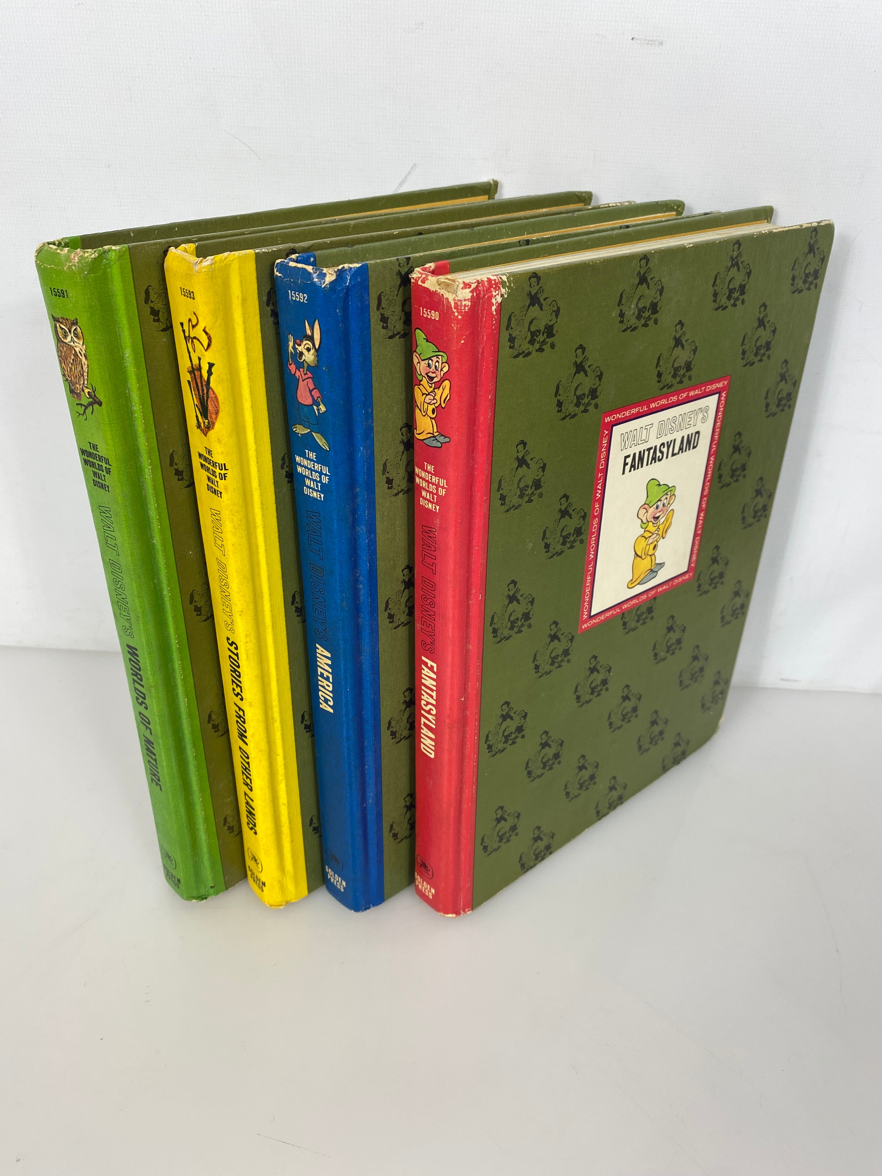 Lot of 4 Golden Disney Wonderful Worlds Books Fantasyland HC 1965