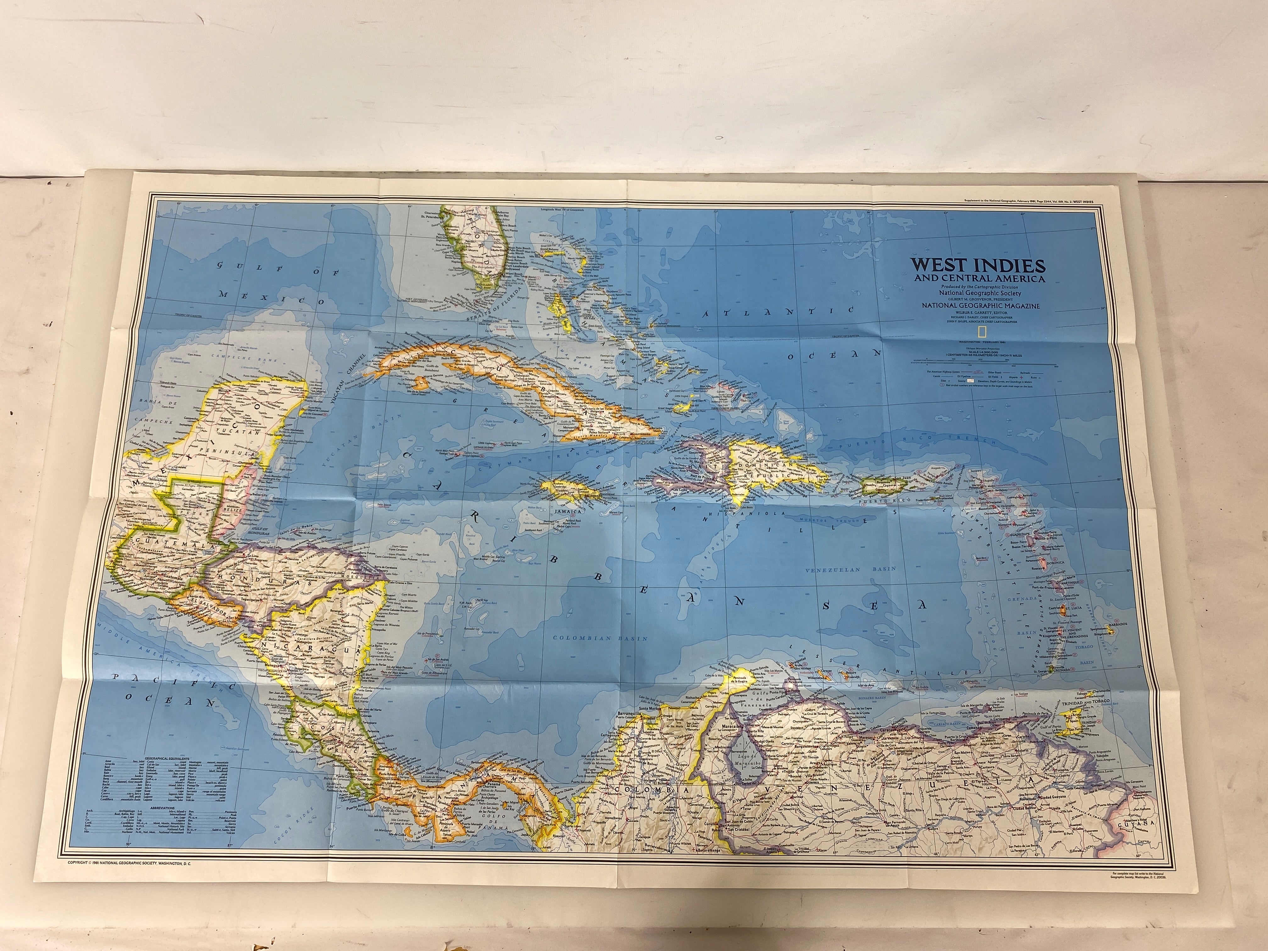 Lot of 4 Nat Geo Maps: West Indies/Central/South American/Mexico 1986-1994