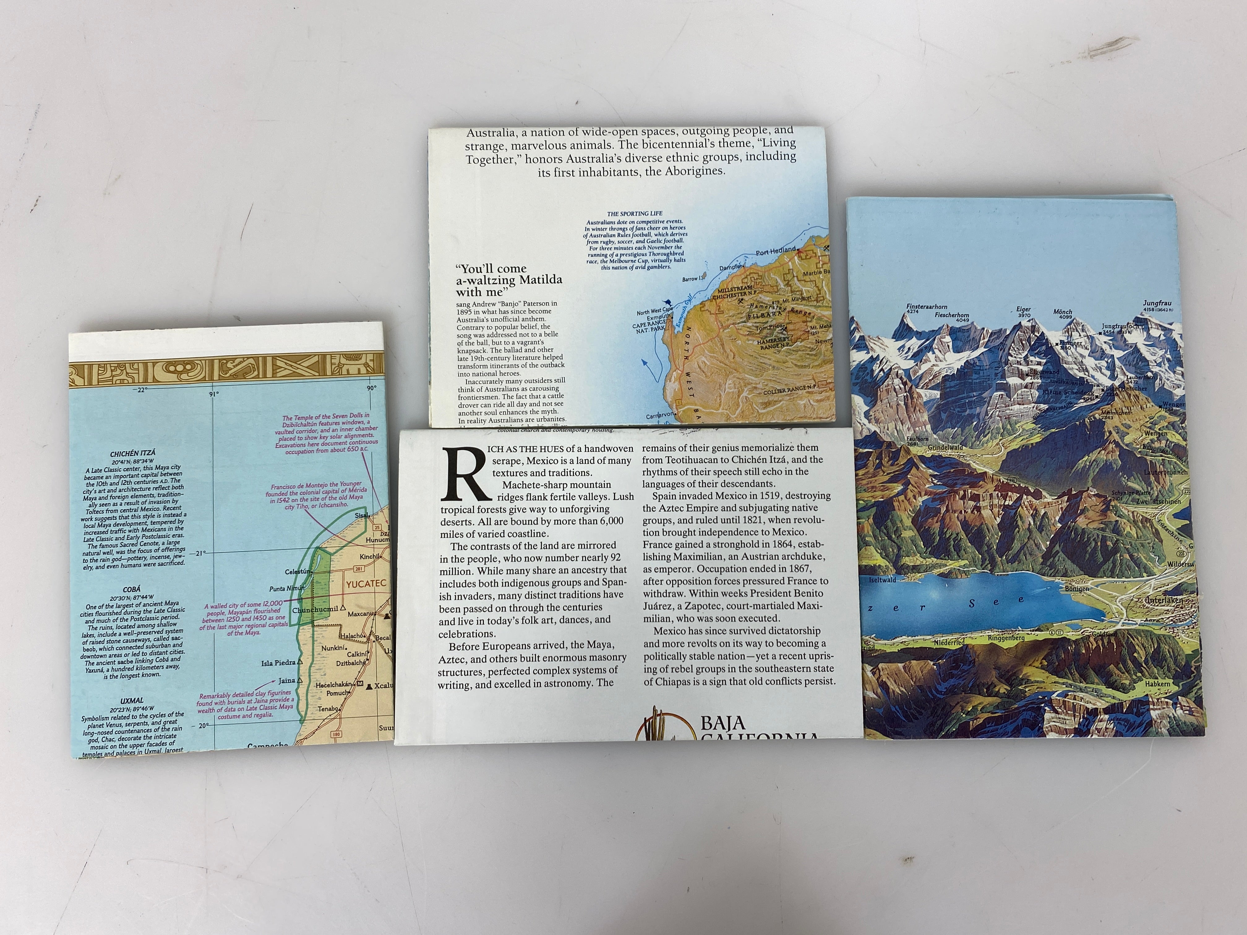 Lot of 4 Nat Geo Posters Traveler's Map Maya/Australia/Mexico/Alps 1985-94