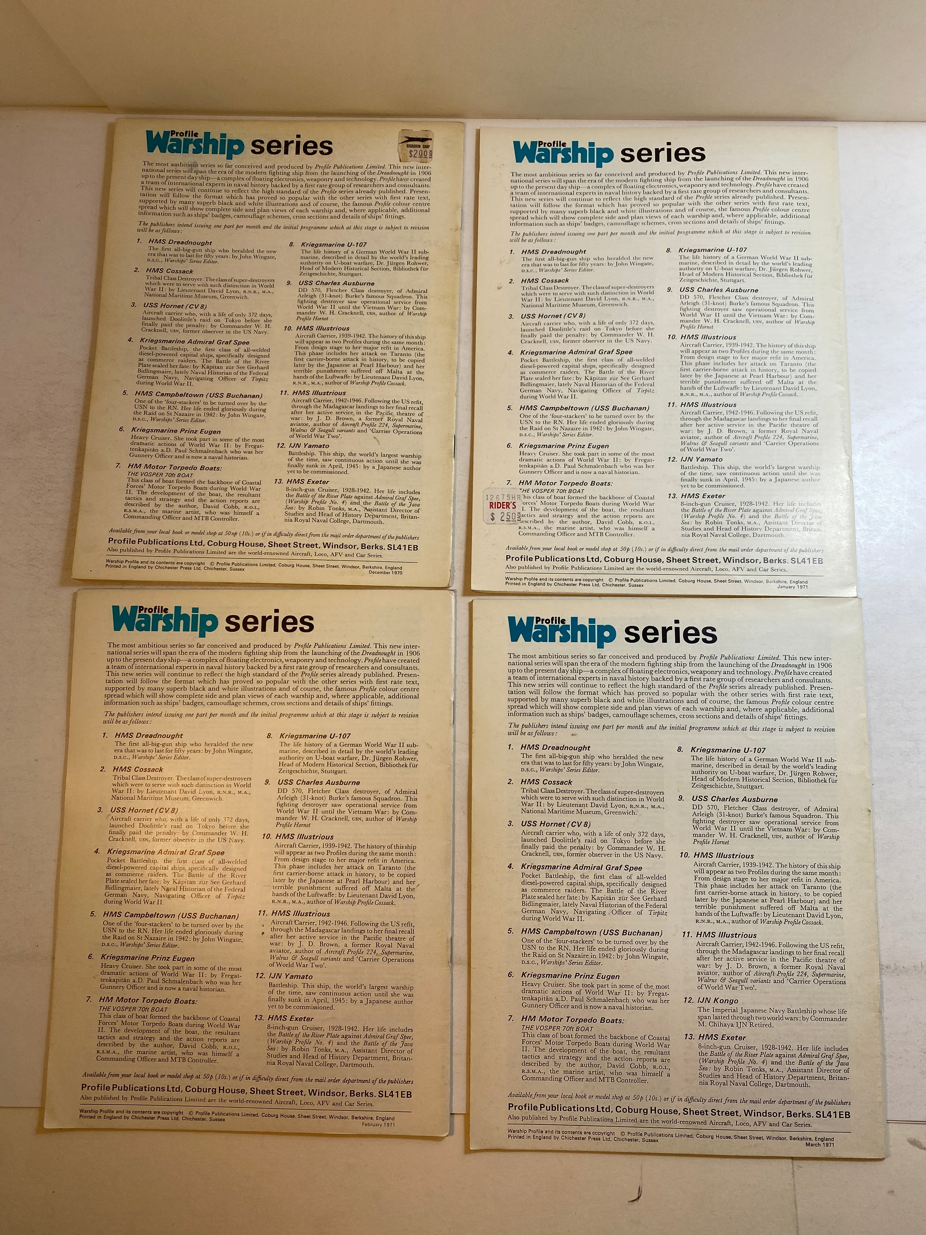 Lot of 4 Profile Warship 2, 3, 4, 5 1970-1971