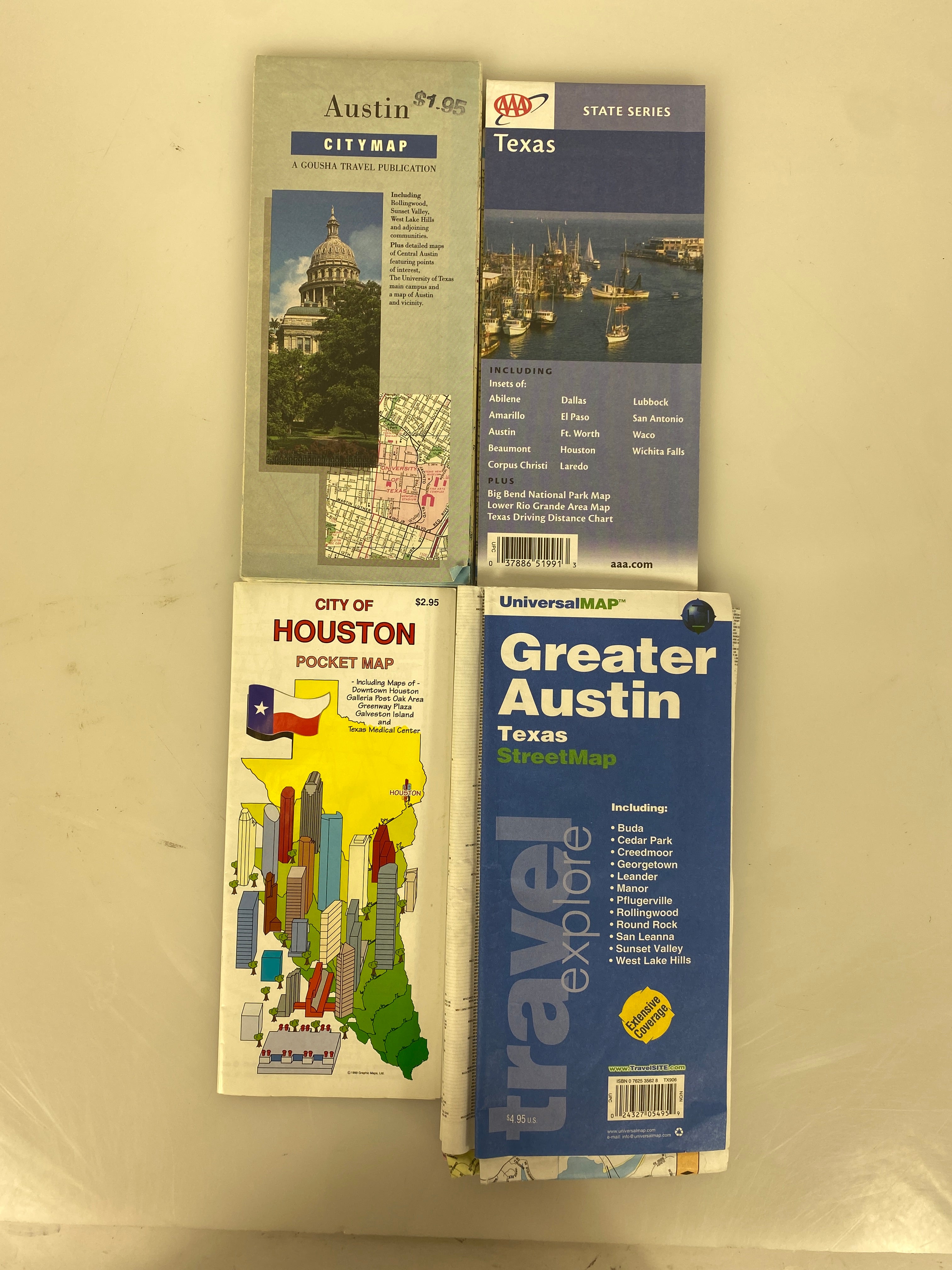 Lot of 4 Texas Maps incl Austin and Houston City Maps