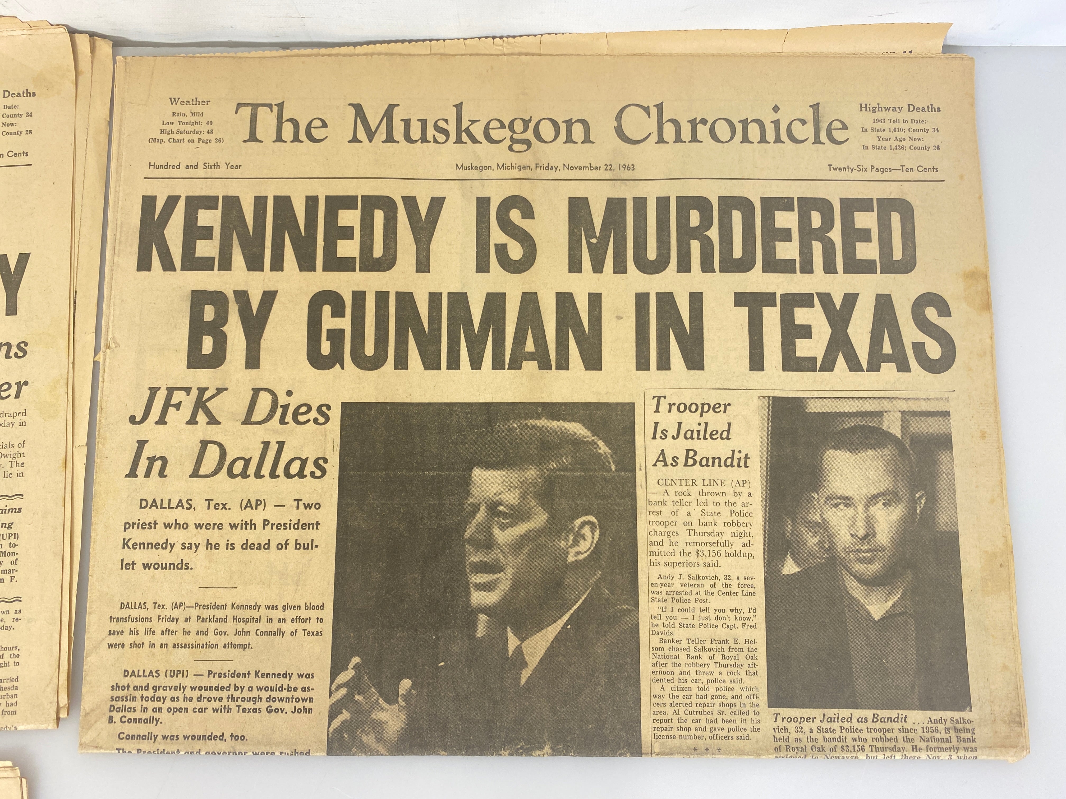 Lot of 4 Vintage Michigan Newspapers Kennedy Assassination 1961-1963