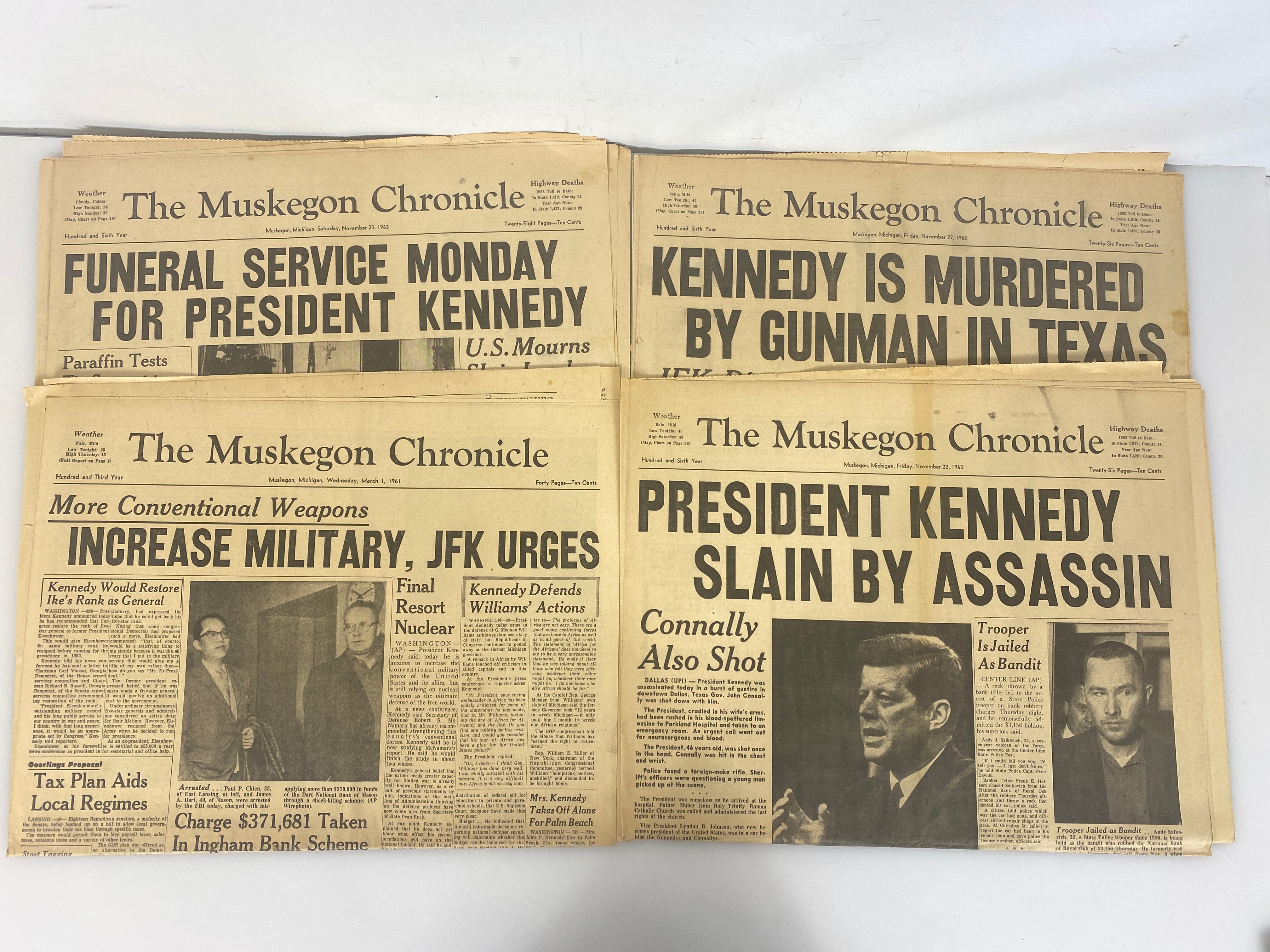 Lot of 4 Vintage Michigan Newspapers Kennedy Assassination 1961-1963