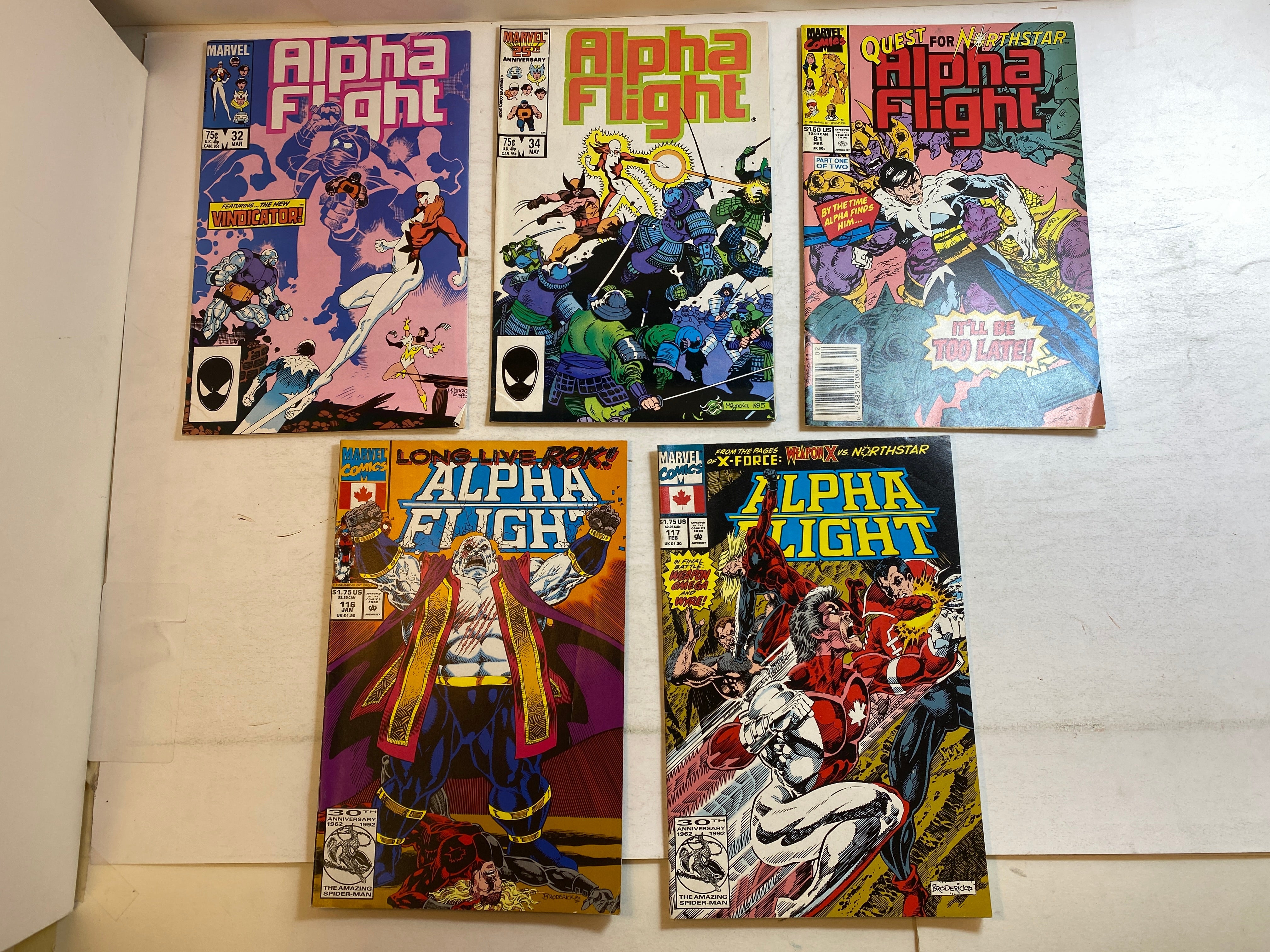 Lot of 5 Alpha Flight Marvel Comics 1986-1993