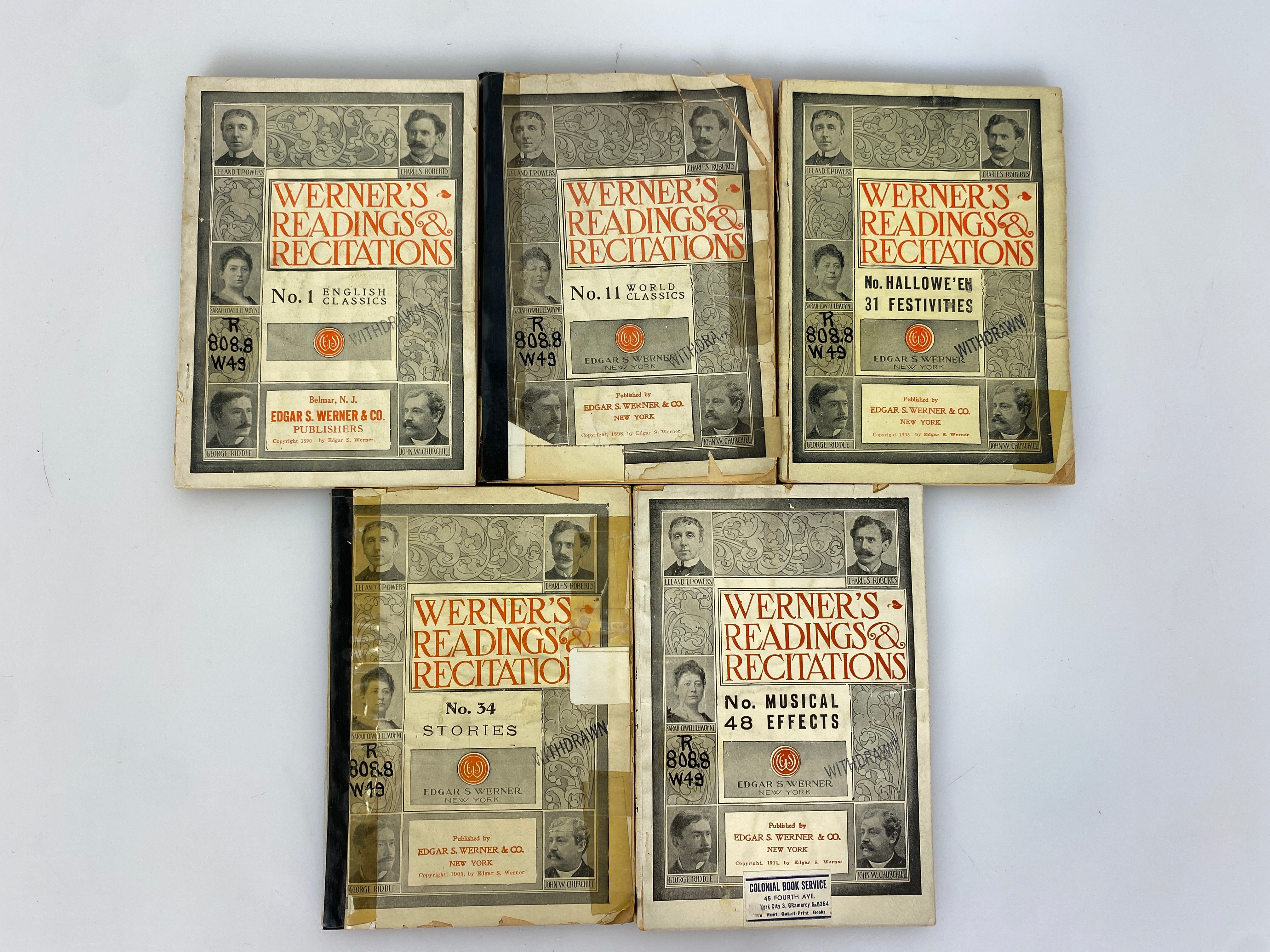 Lot of 5 Antique Werner's Readings & Recitations 1899-1928 SC Ex-Library