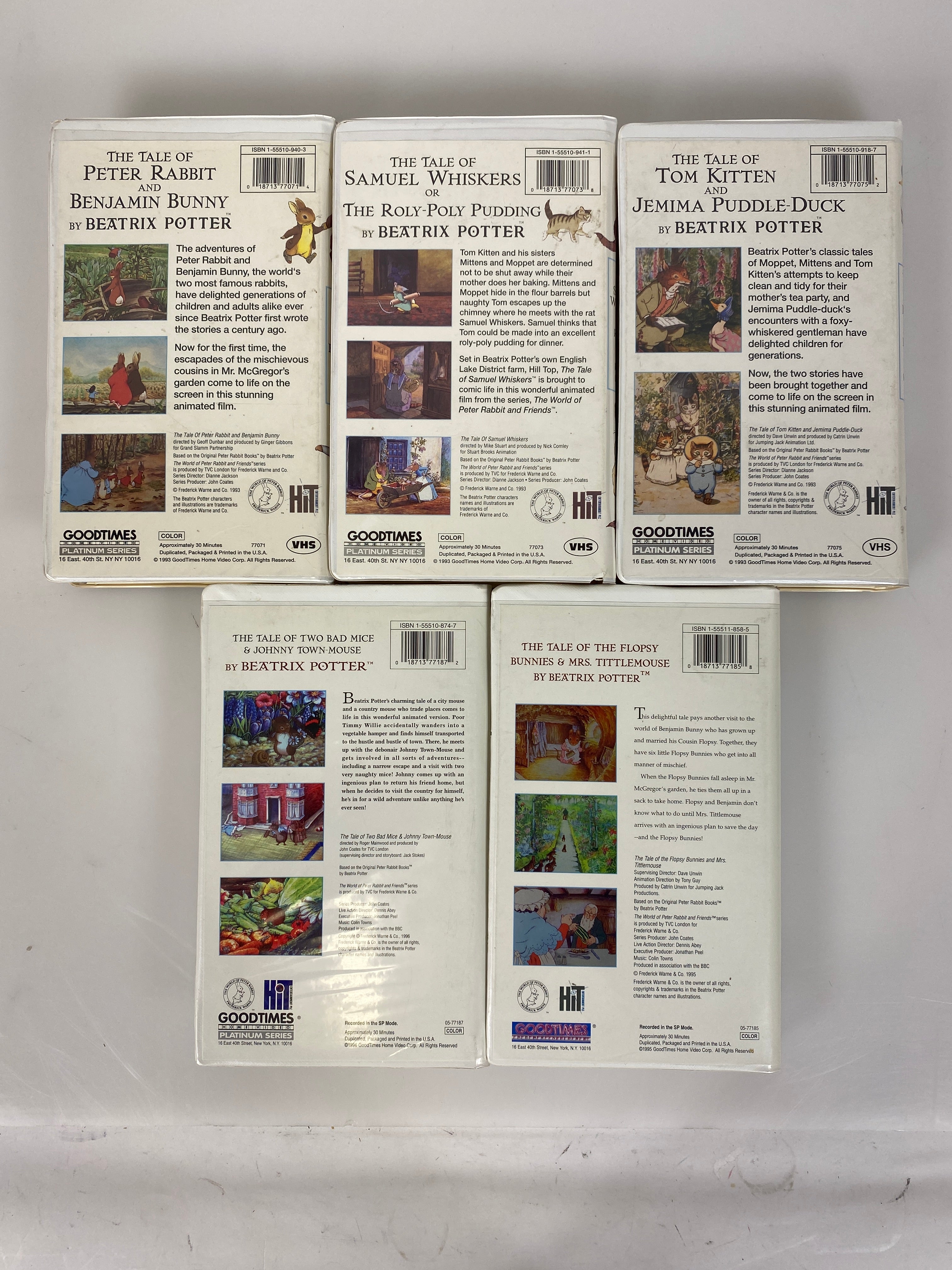 Lot of 5 Beatrix Potter Peter Rabbit VHS clamshell cases 1993-1996