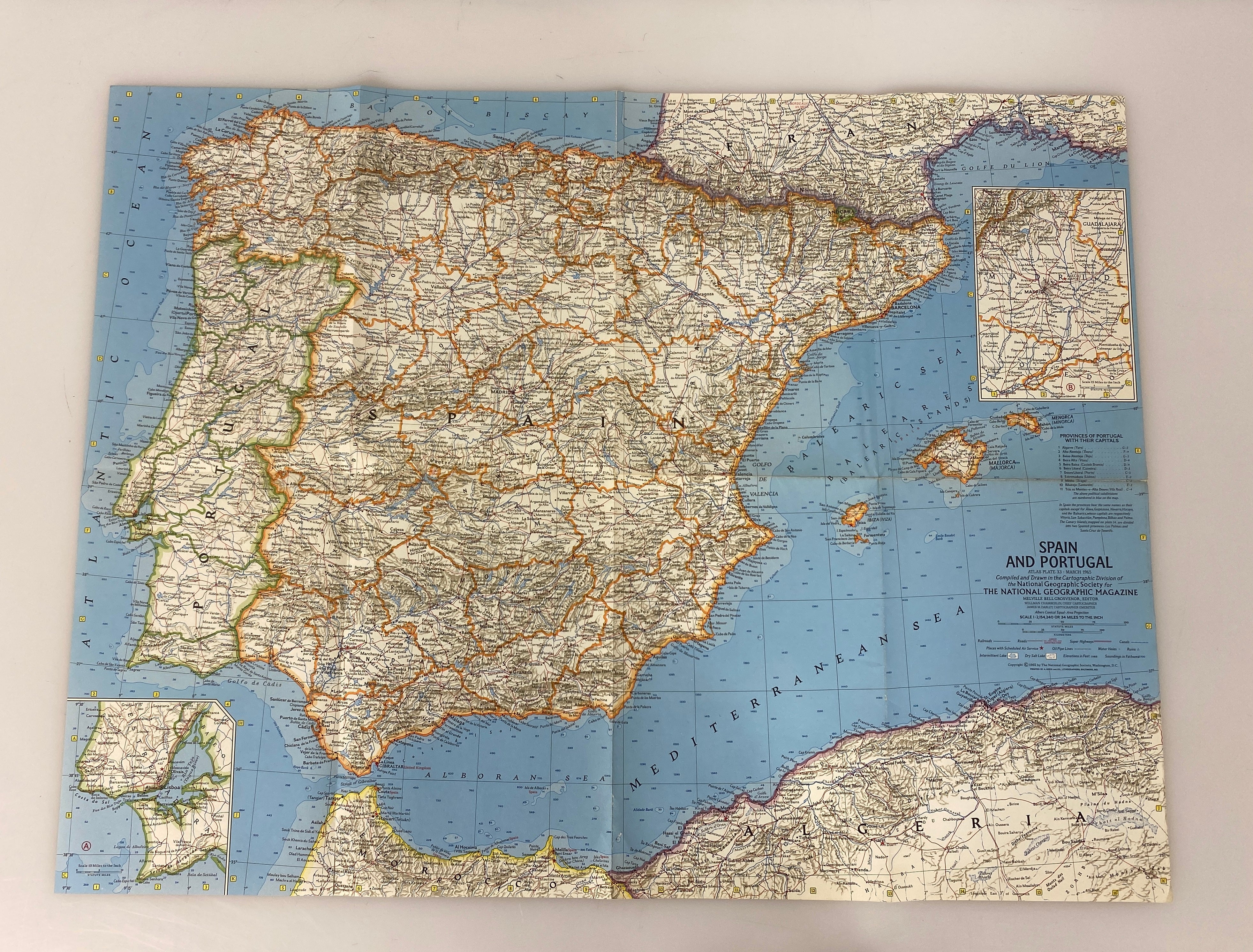 Lot of 5: European Nat Geo Maps Incl. Spain and Portugal, France, etc. 1965-1991