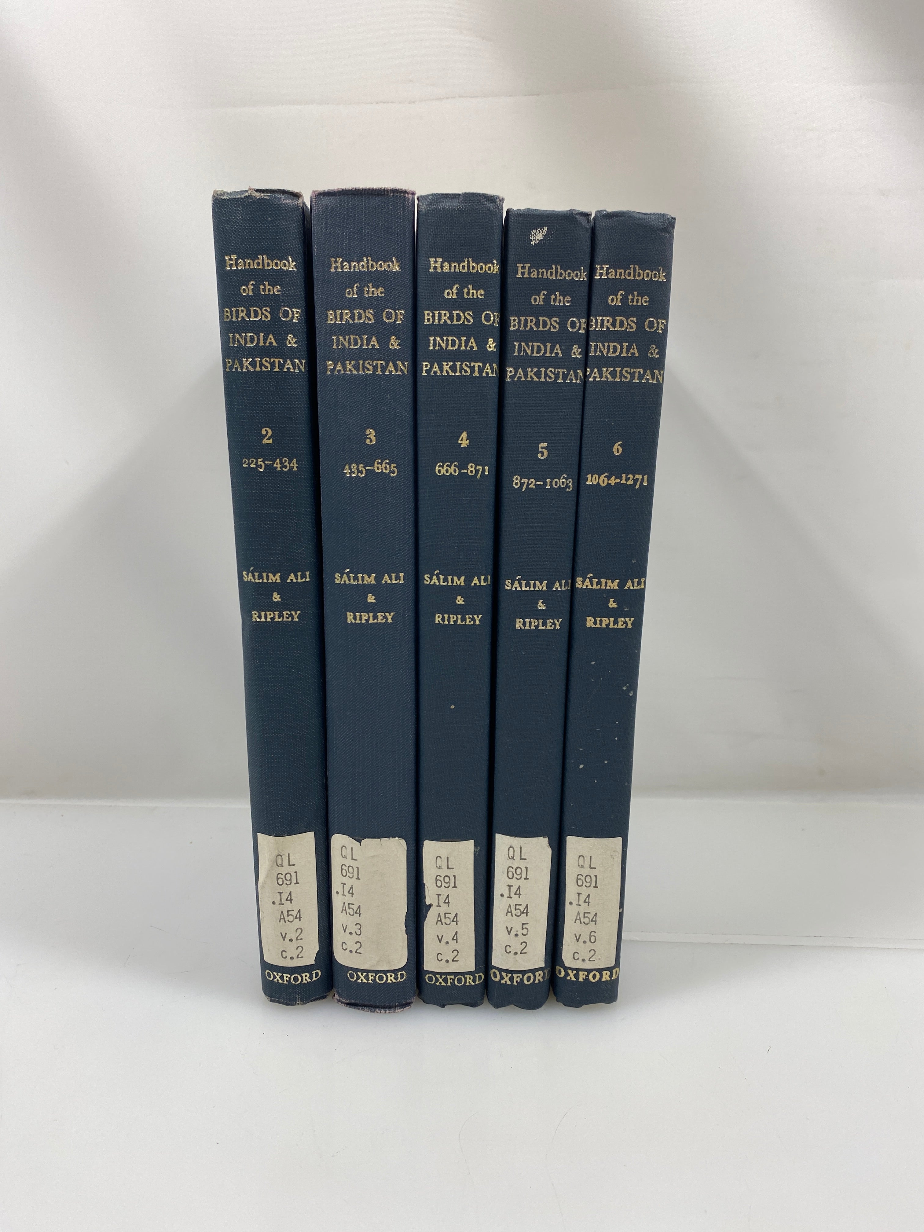 Lot of 5: Handbook of Birds of India and Pakistan 2-6 Ali/Ripley Ex-library HC