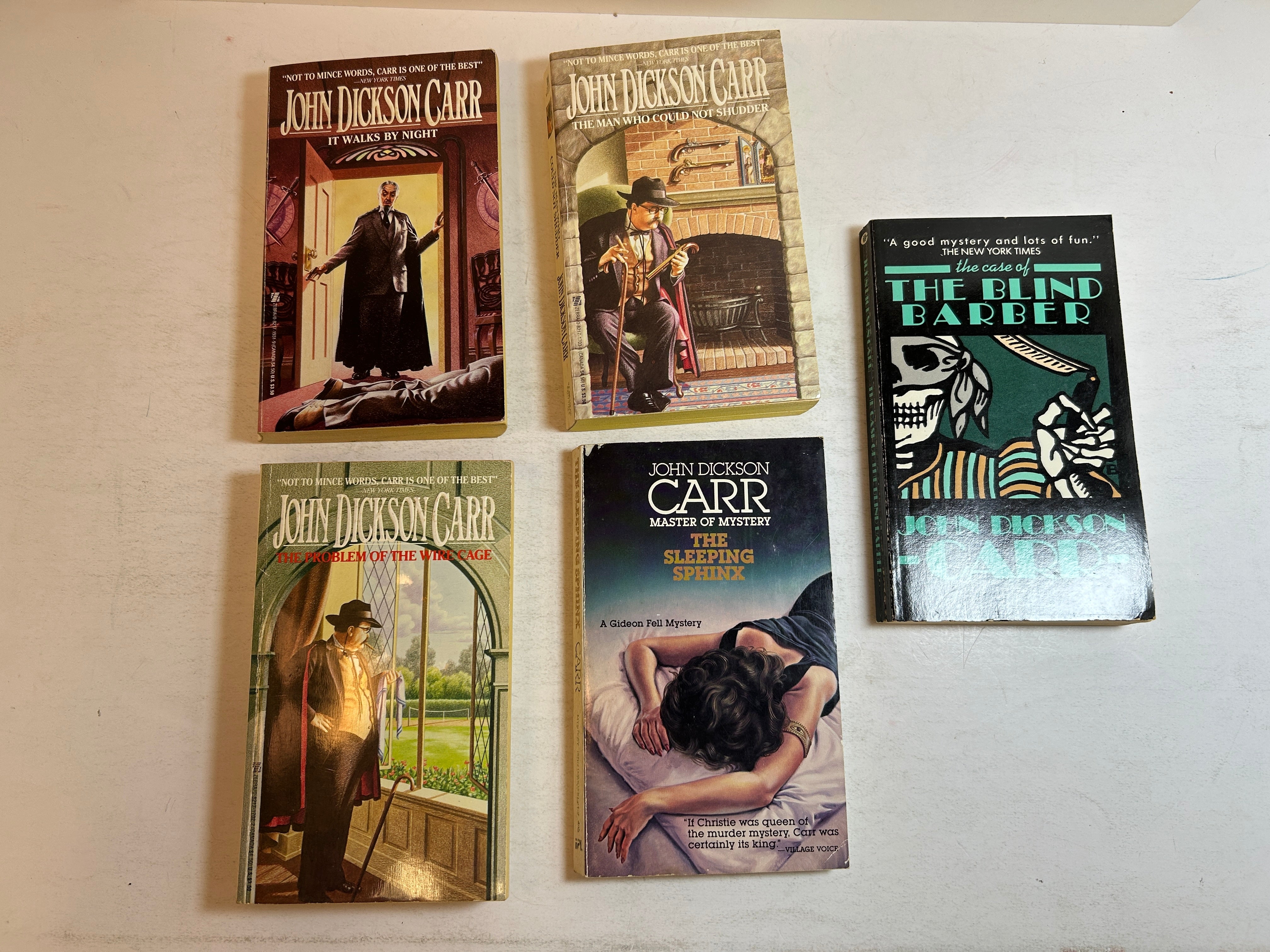 Lot of 5 John Dickson Carr paperbacks: 4 Gideon Fell/1 Henri Bencolin Mysteries