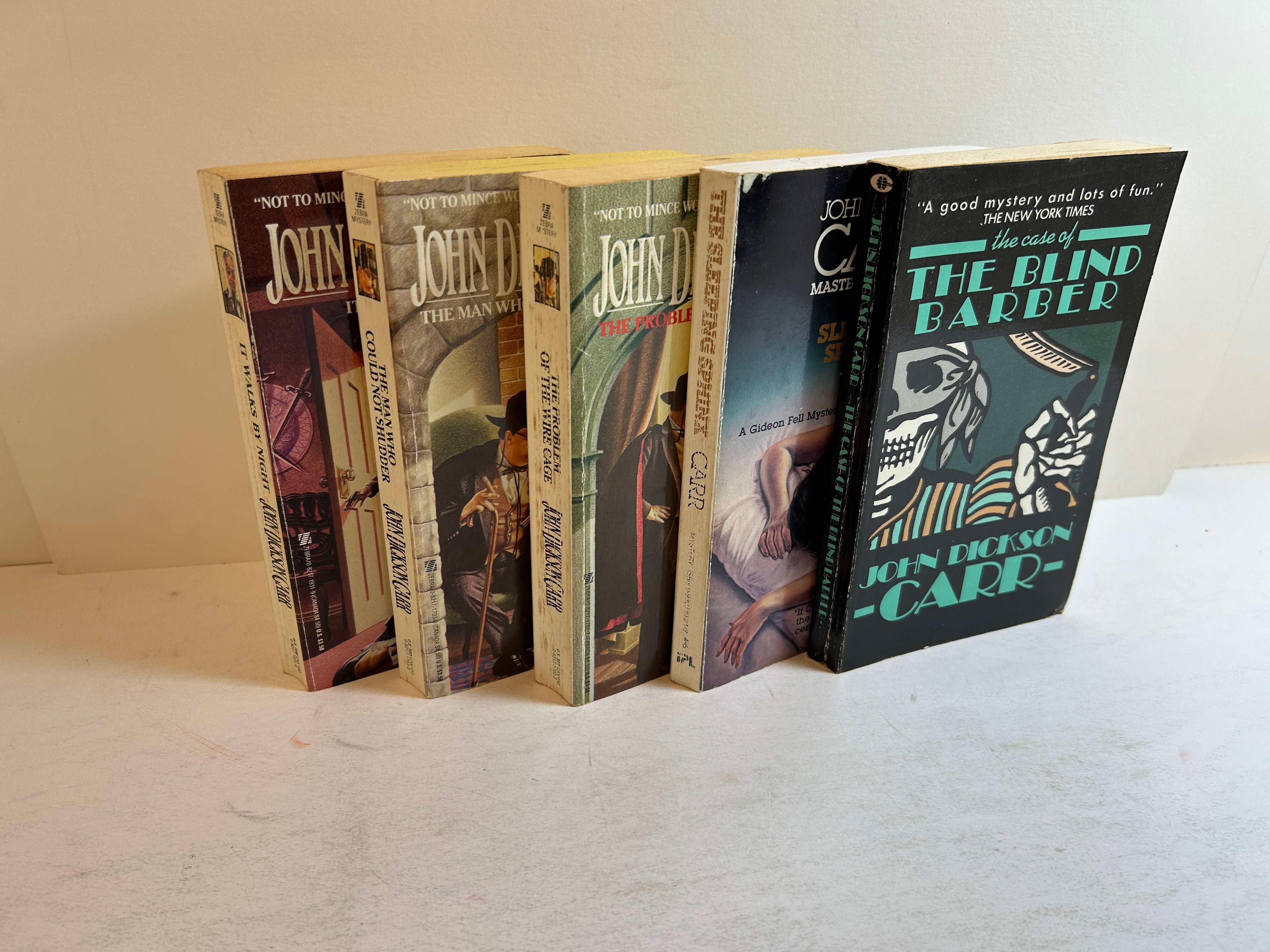 Lot of 5 John Dickson Carr paperbacks: 4 Gideon Fell/1 Henri Bencolin Mysteries
