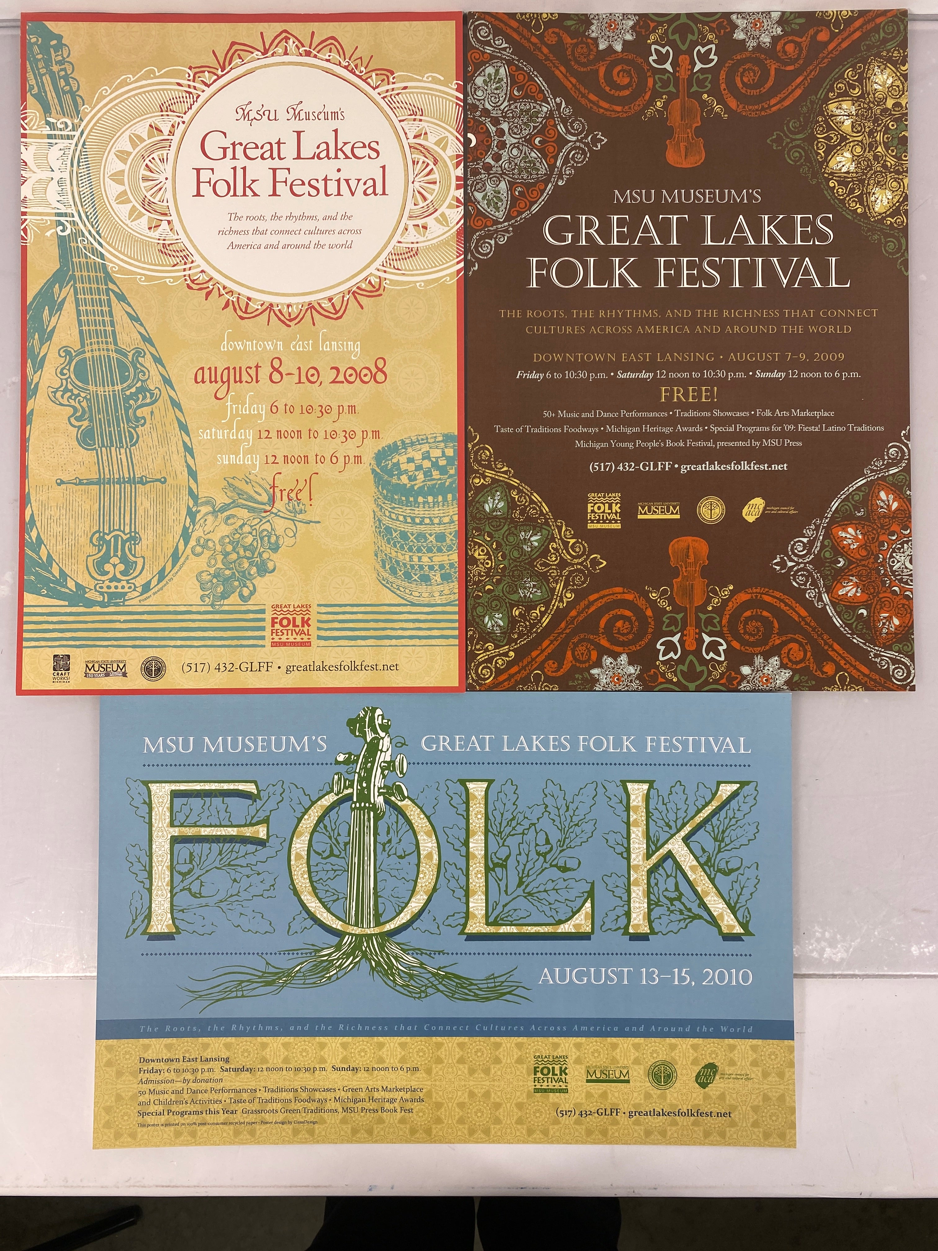 Lot of 5 Michigan Folk Festival Handbills 2008-2012