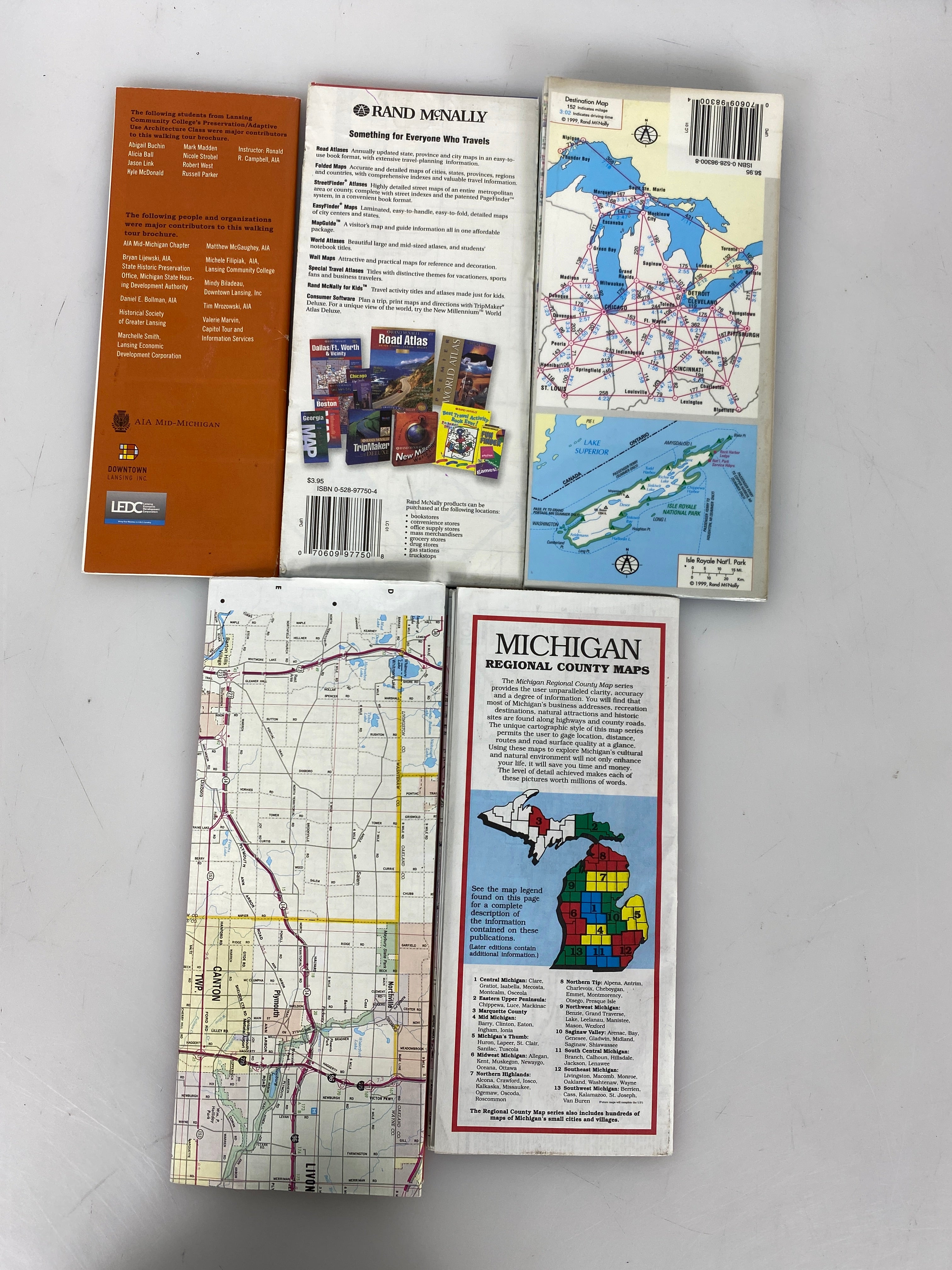 Lot of 5 Michigan/Lansing Maps & Pamphlets Rand McNally/Universal Map