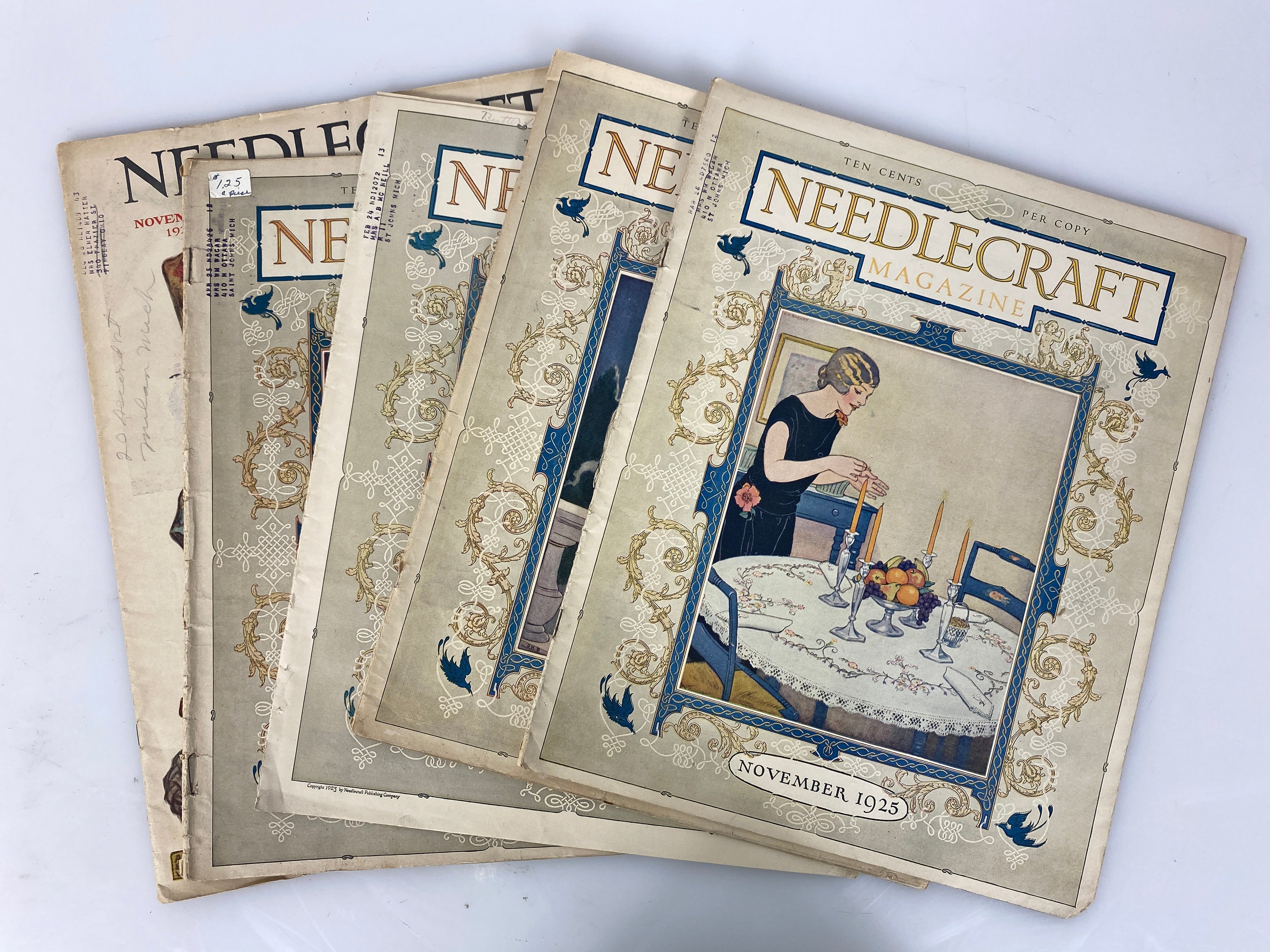 Lot of 5 Needlecraft vintage sewing magazines 1923-1928