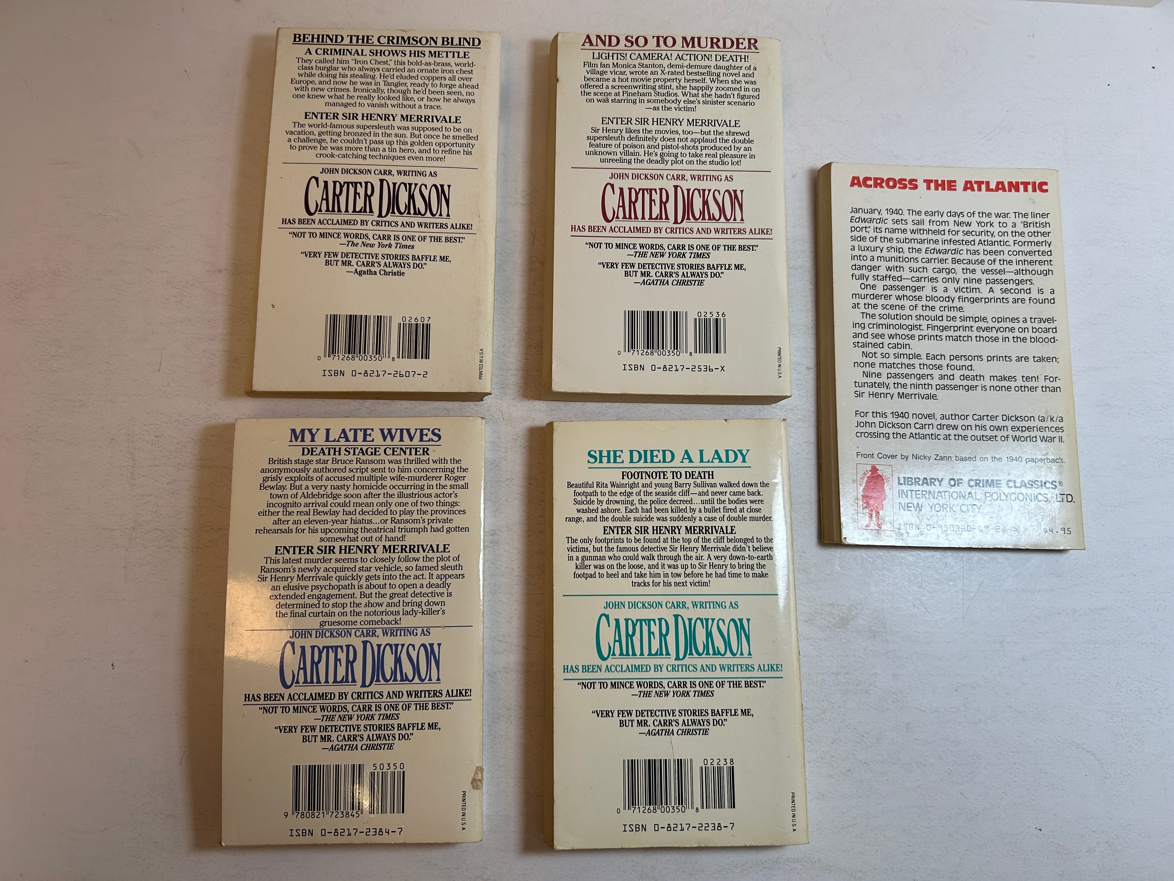 Lot of 5 " Sir Henry Merrivale" Series by Carter Dickson Mystery Zebra/iPL PB