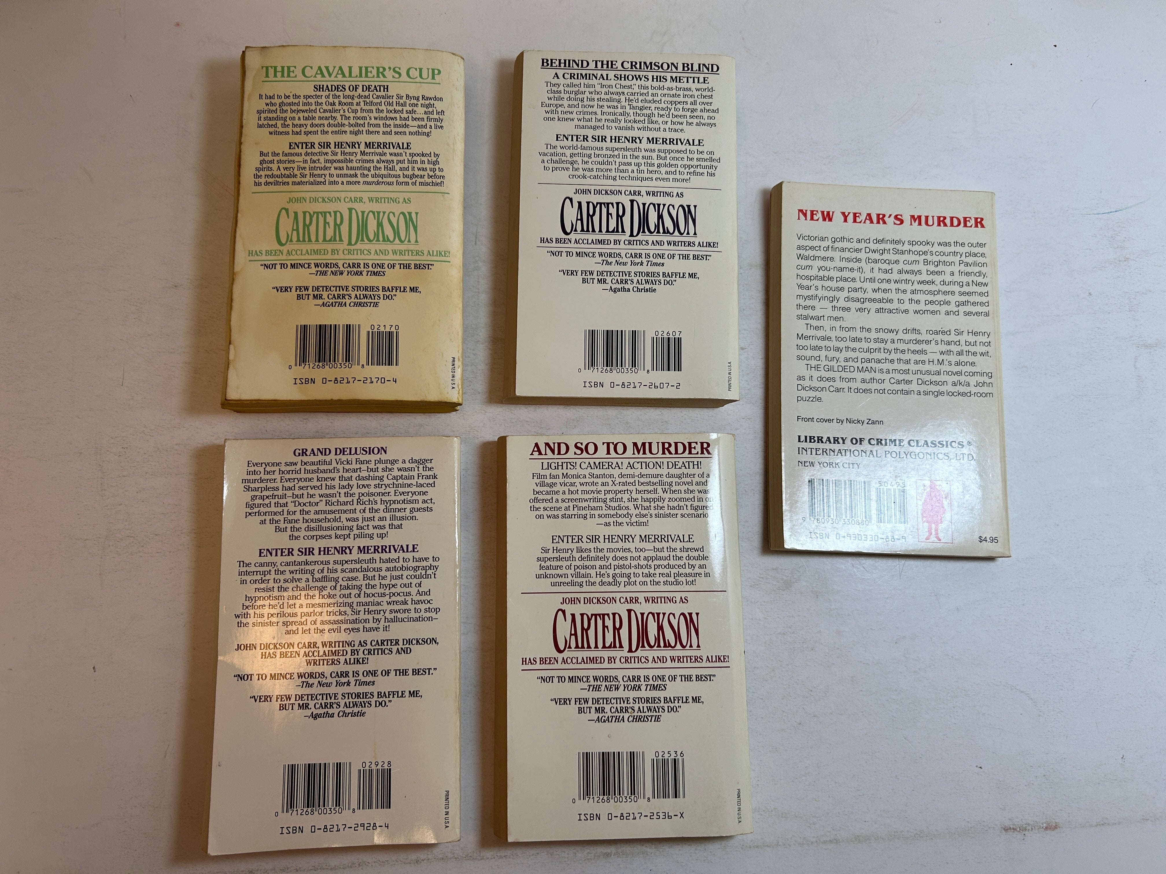 Lot of 5 " Sir Henry Merrivale" Series by Carter Dickson Mystery Zebra/iPL SC