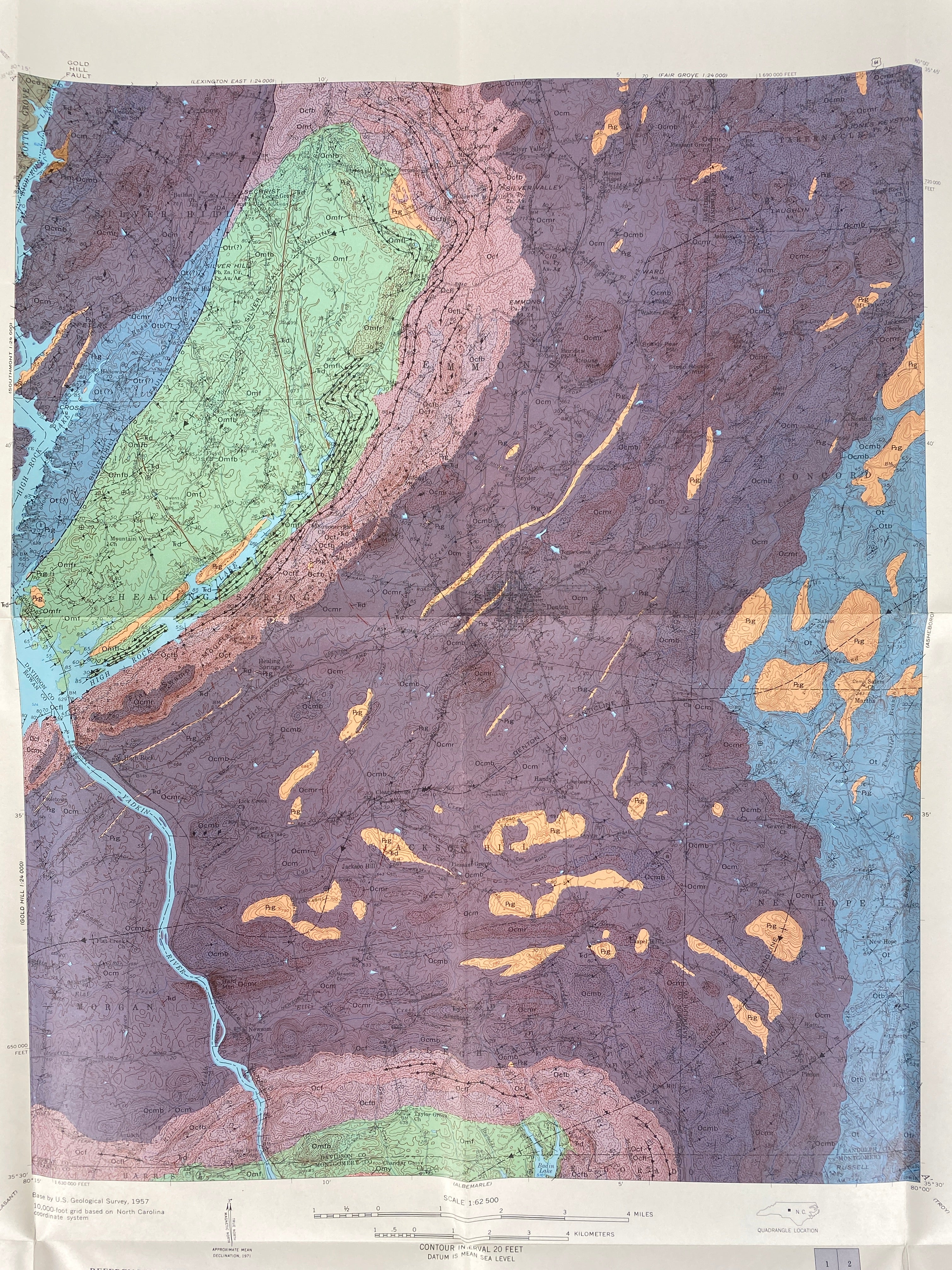 Lot of 5 Vintage North Carolina Geological Survey Wall Maps 1971-1992