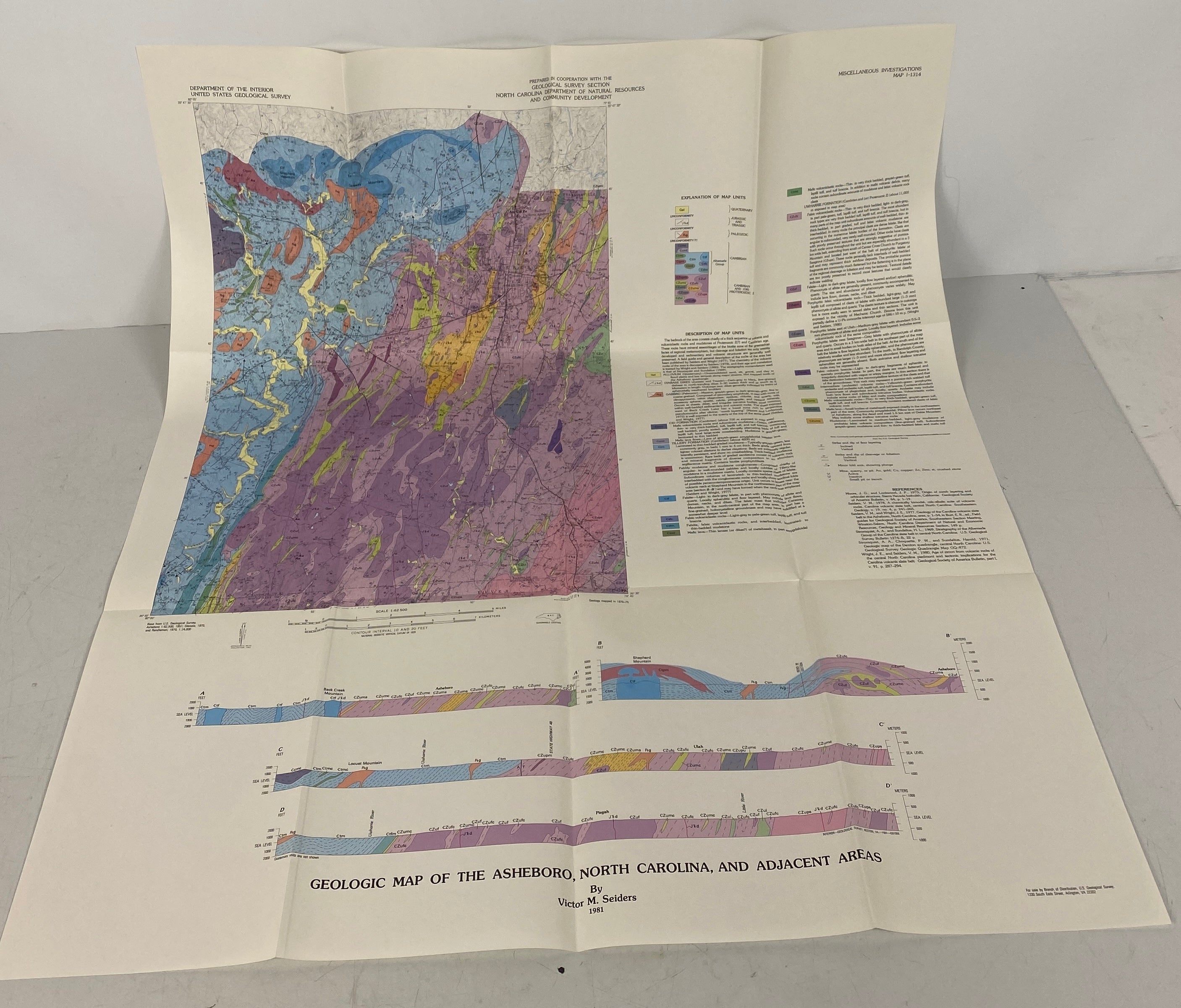 Lot of 5 Vintage North Carolina Geological Survey Wall Maps 1971-1992